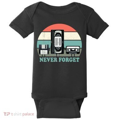 Never Forget VHS, Cassette, Floppy Disc Old School Retro Baby Bodysuit