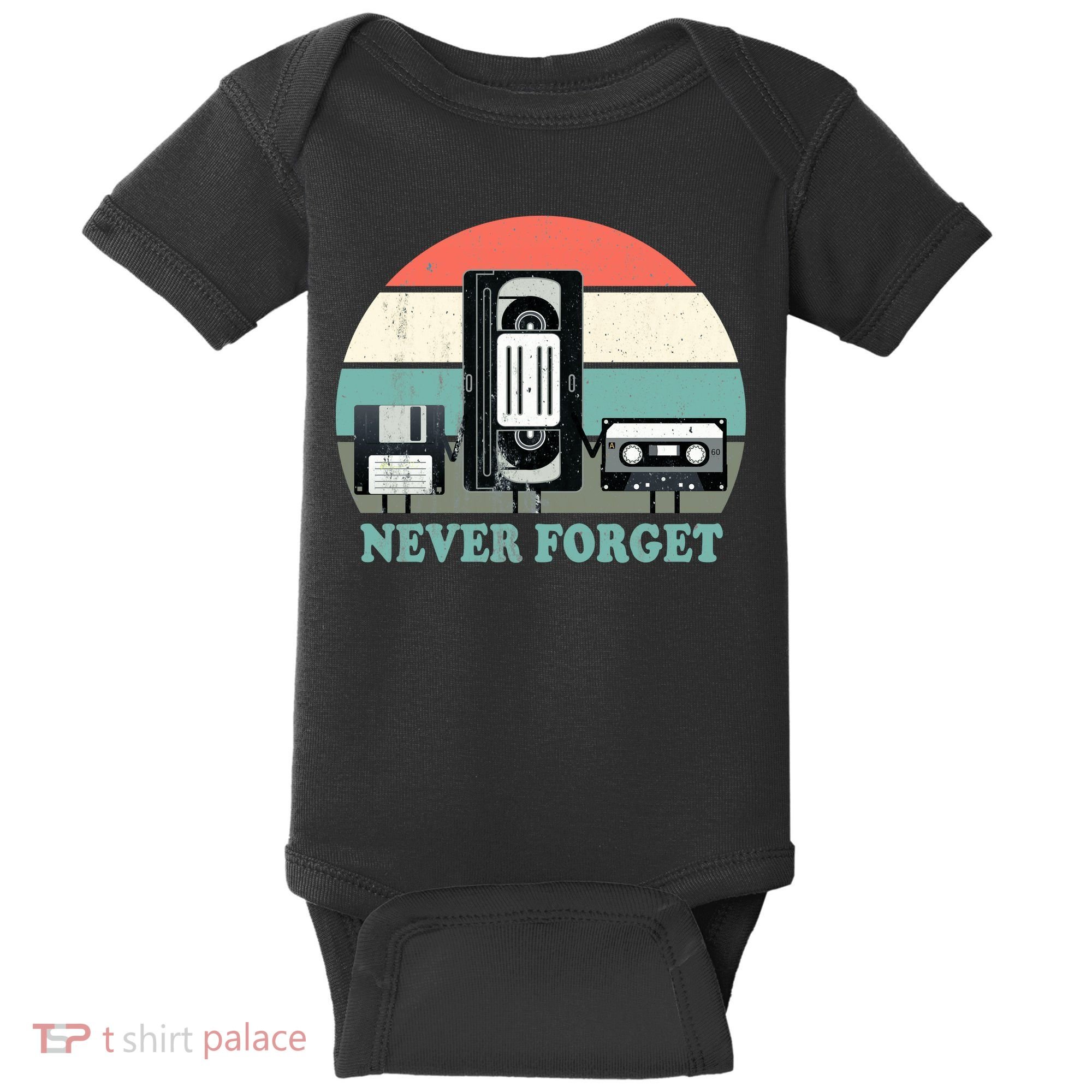 Never Forget VHS, Cassette, Floppy Disc Old School Retro Baby Bodysuit