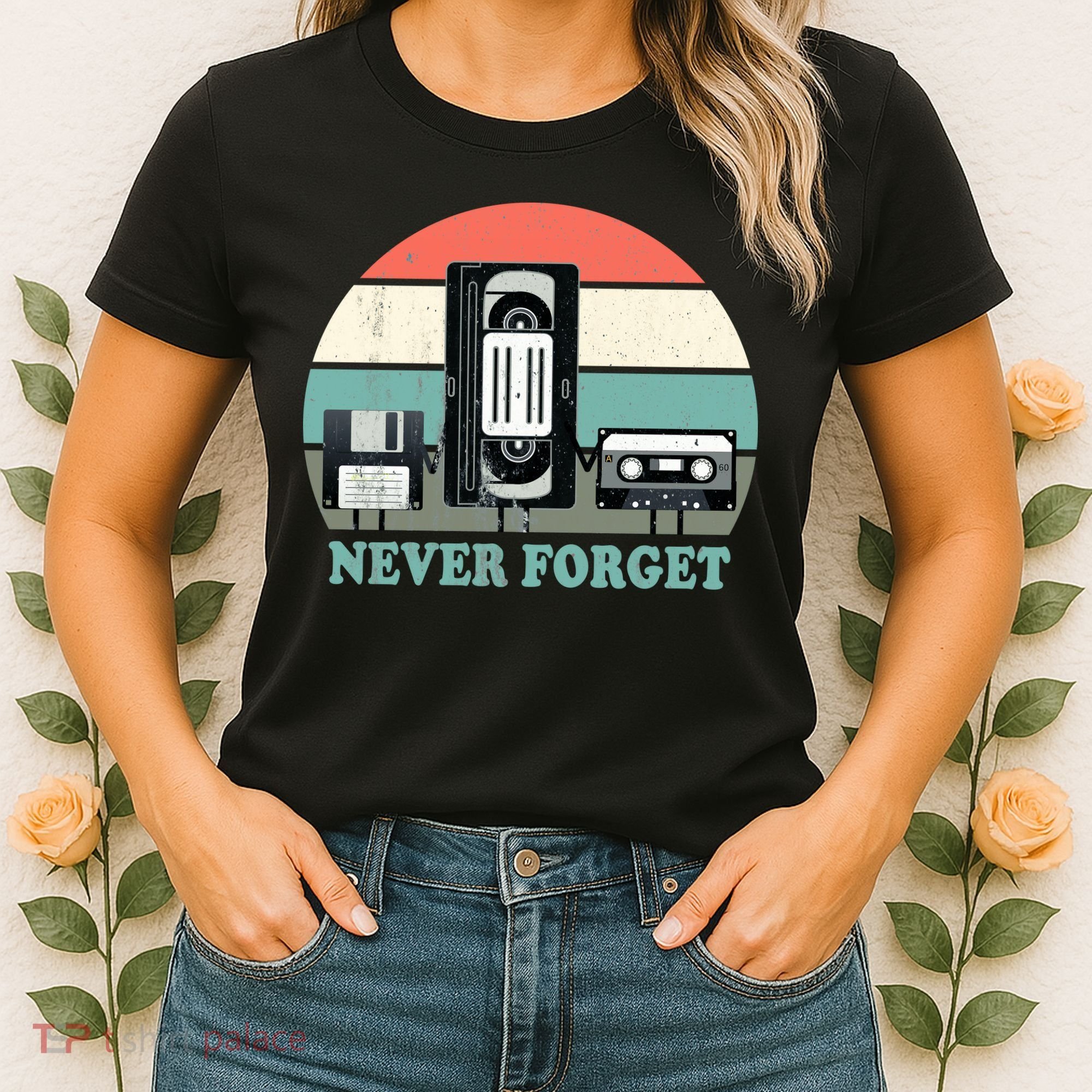 Never Forget VHS, Cassette, Floppy Disc Old School Retro Women's T-Shirt
