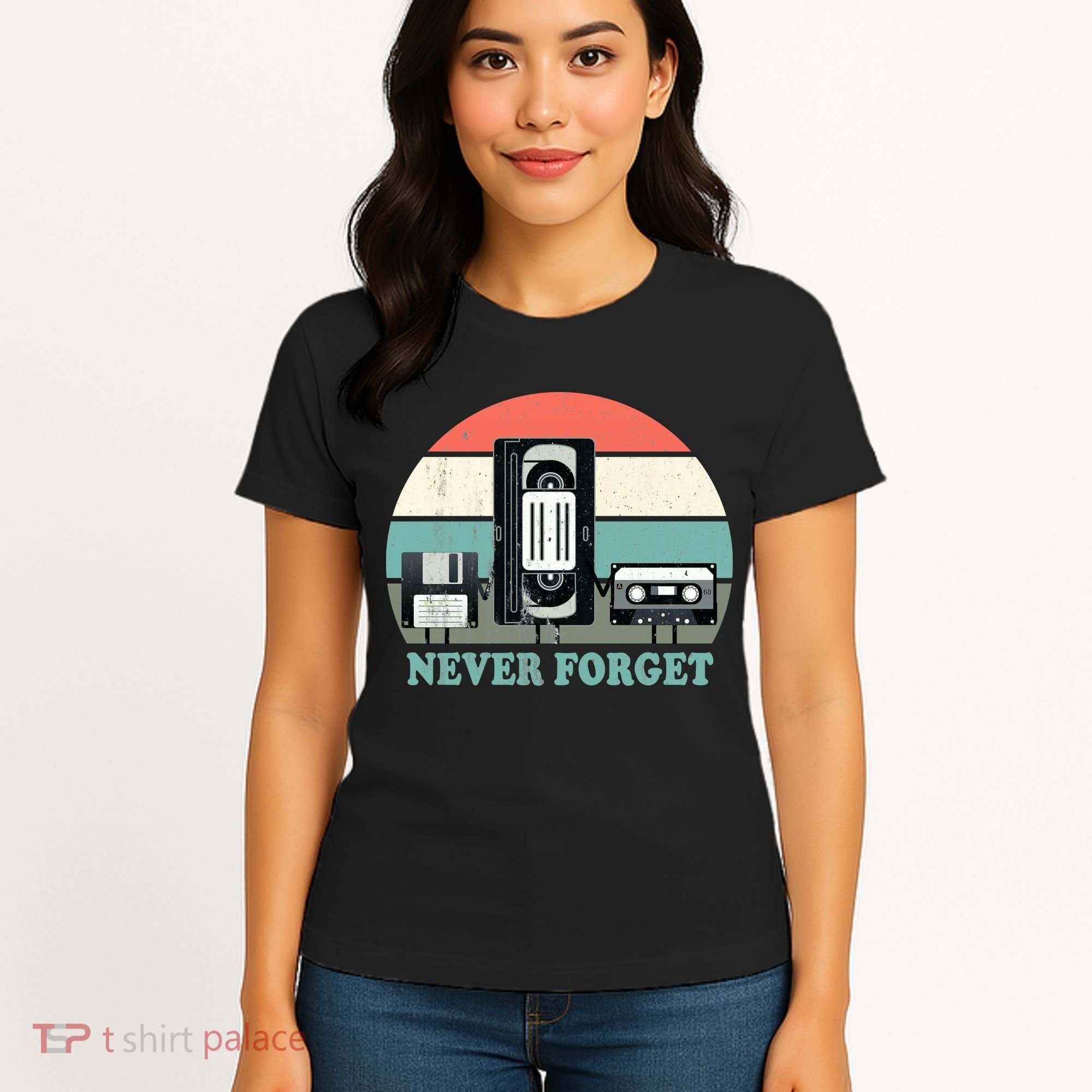 Never Forget VHS, Cassette, Floppy Disc Old School Retro Women's T-Shirt
