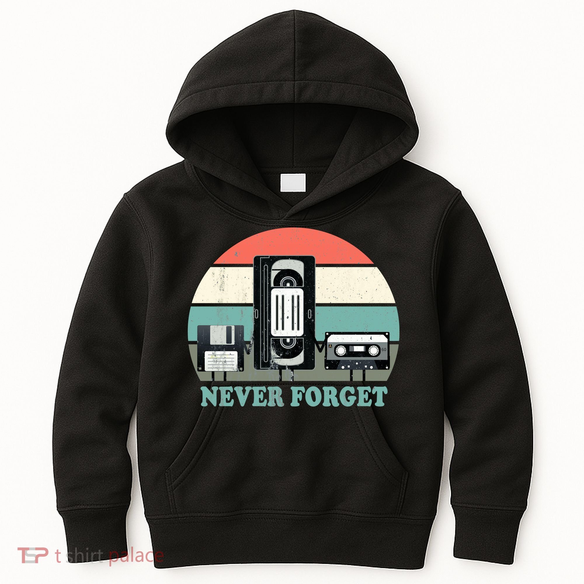 Never Forget VHS, Cassette, Floppy Disc Old School Retro Kids Hoodie