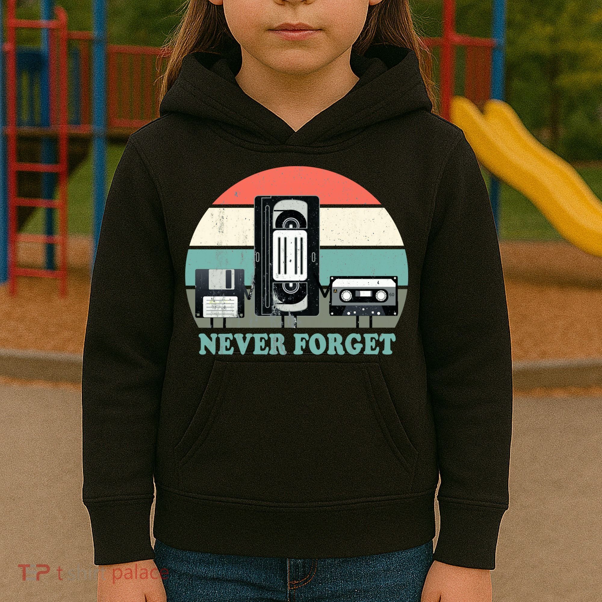 Never Forget VHS, Cassette, Floppy Disc Old School Retro Kids Hoodie