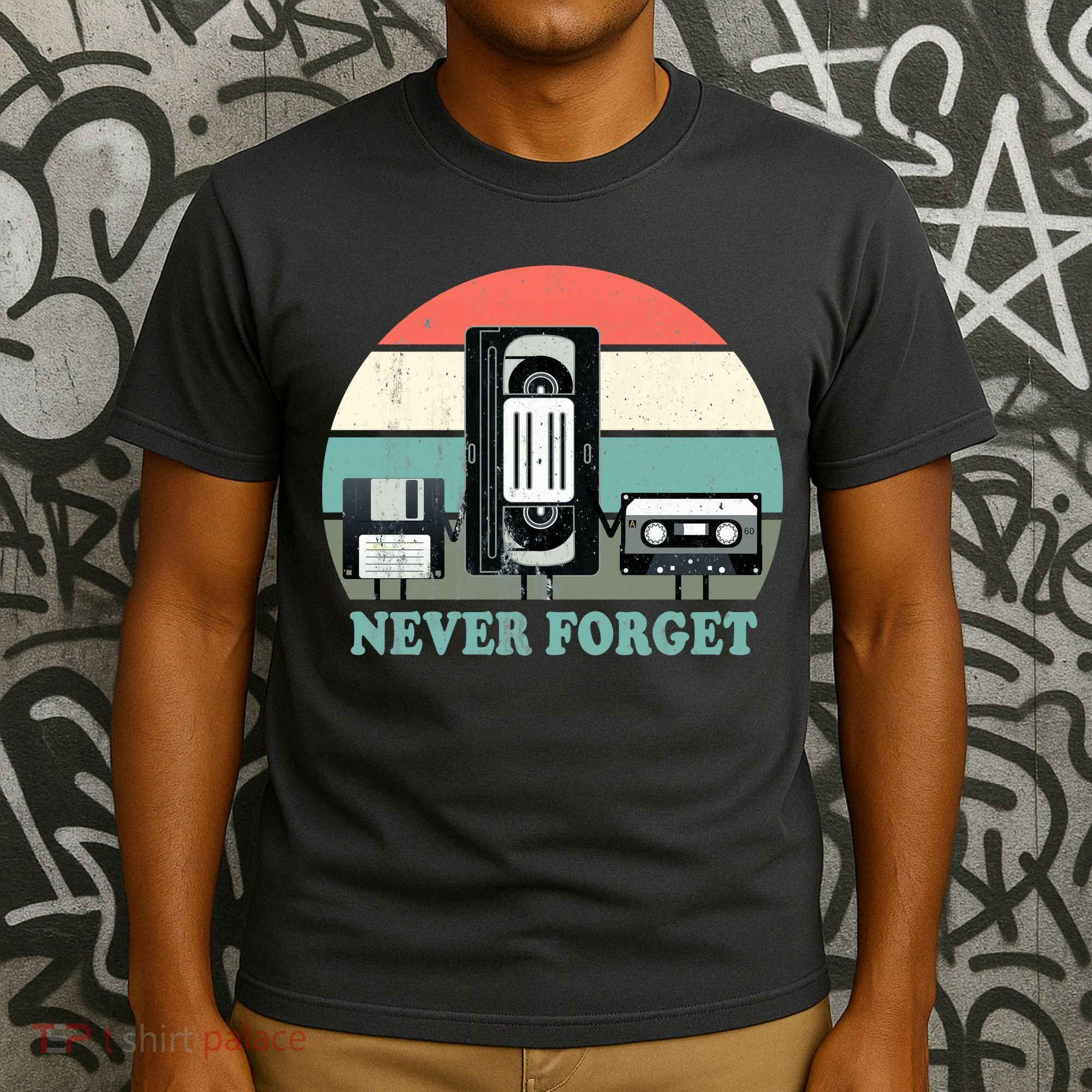 Never Forget VHS, Cassette, Floppy Disc Old School Retro T-Shirt