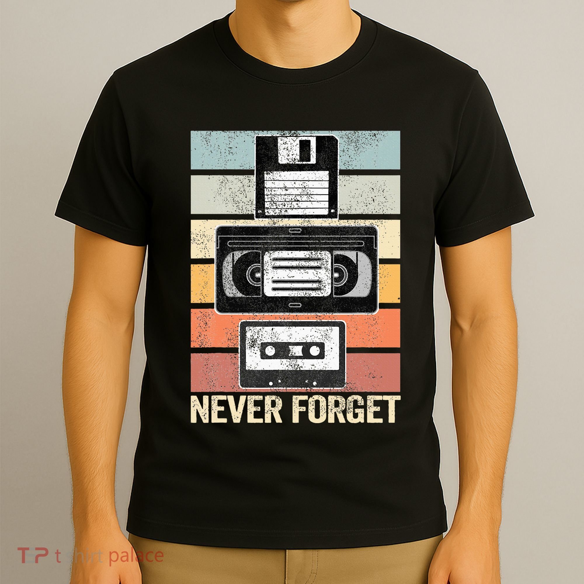 Never Forget Vintage Floppy Disk Vhs Tape 90s 80s Cassette T-Shirt