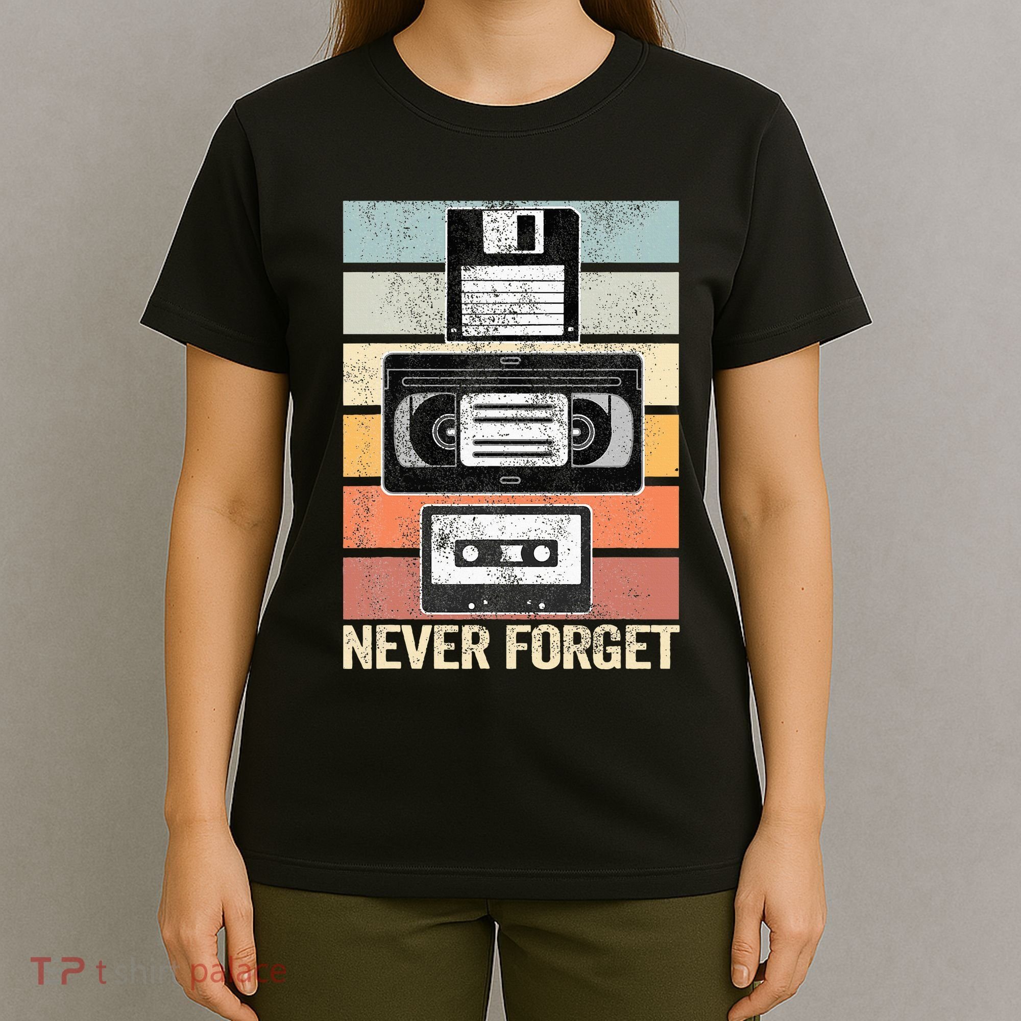 Never Forget Vintage Floppy Disk Vhs Tape 90s 80s Cassette T-Shirt