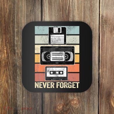 Never Forget Vintage Floppy Disk Vhs Tape 90s 80s Cassette Coaster