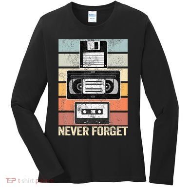 Never Forget Vintage Floppy Disk Vhs Tape 90s 80s Cassette Women's Long Sleeve Shirt