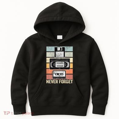 Never Forget Vintage Floppy Disk Vhs Tape 90s 80s Cassette Kids Hoodie