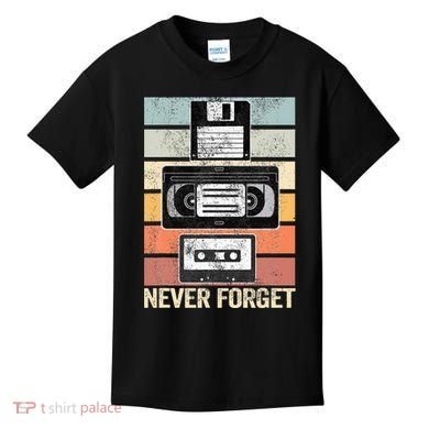 Never Forget Vintage Floppy Disk Vhs Tape 90s 80s Cassette Kids T-Shirt