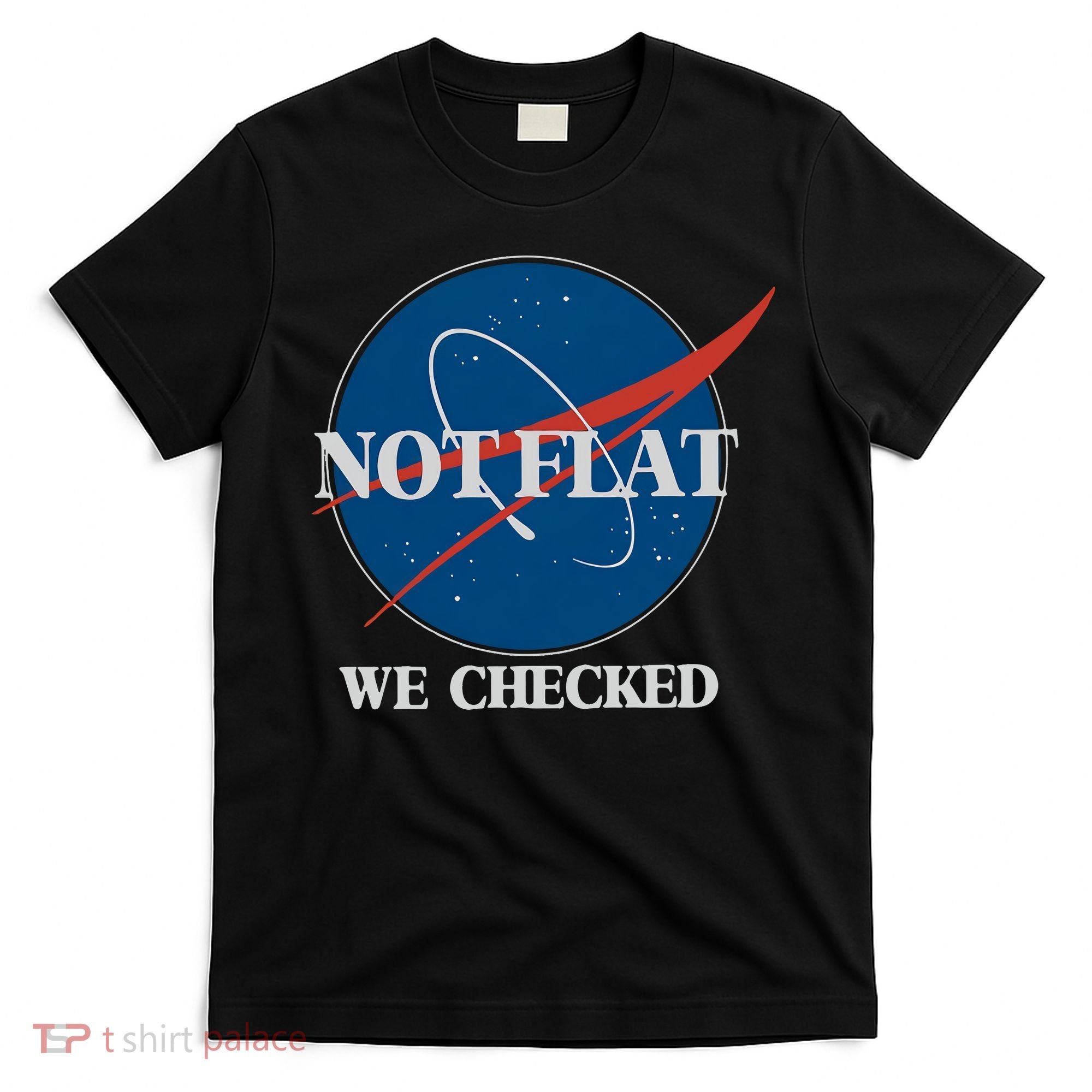 Not Flat We Checked Earth Is Flat Funny Conspiracy Globe Lie Space T-Shirt
