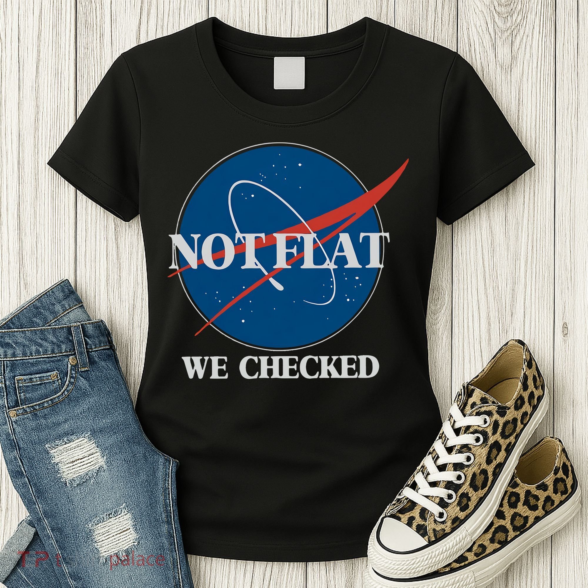 Not Flat We Checked Earth Is Flat Funny Conspiracy Globe Lie Space Women's T-Shirt