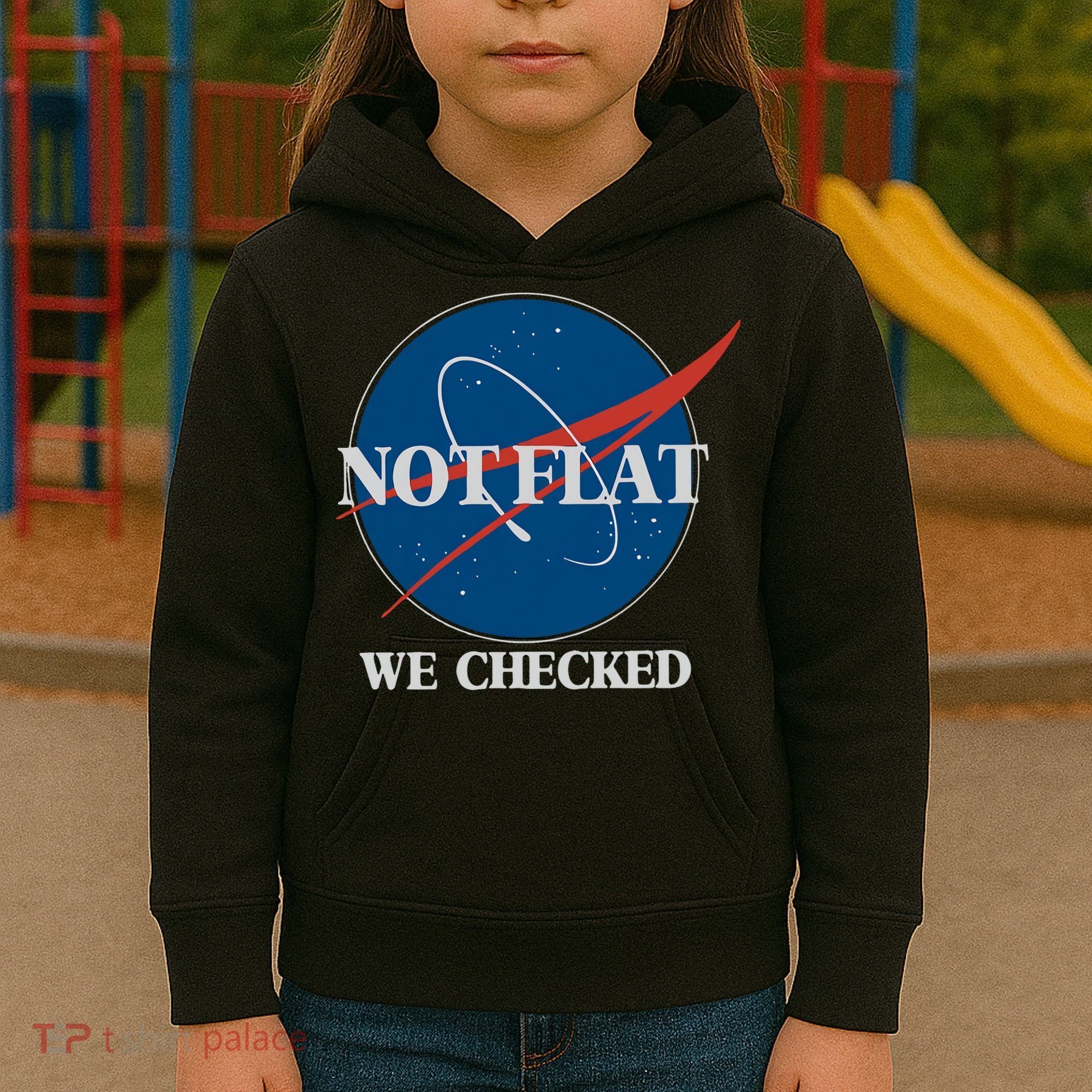 Not Flat We Checked Earth Is Flat Funny Conspiracy Globe Lie Space Kids Hoodie