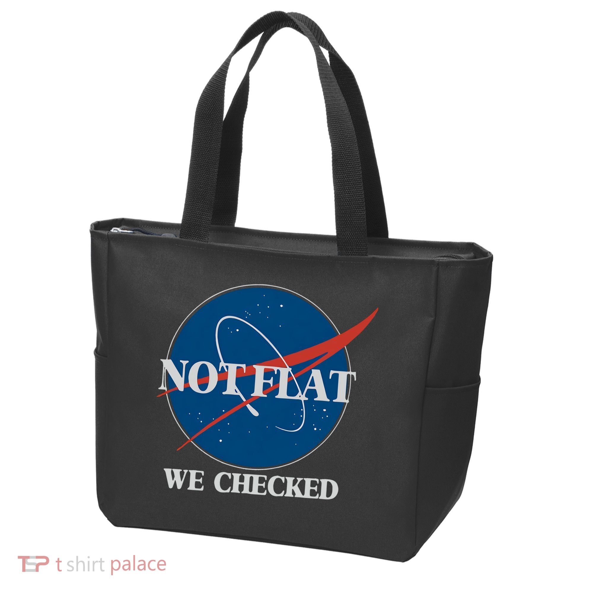Not Flat We Checked Earth Is Flat Funny Conspiracy Globe Lie Space Tote Bag