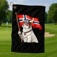 Norwegian Flag Waving Yeti Norway Norge Pride Golf Towel thumb 1