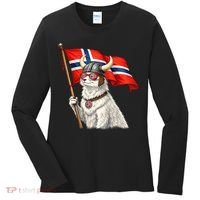 Norwegian Flag Waving Yeti Norway Norge Pride Women's Long Sleeve Shirt thumb 0