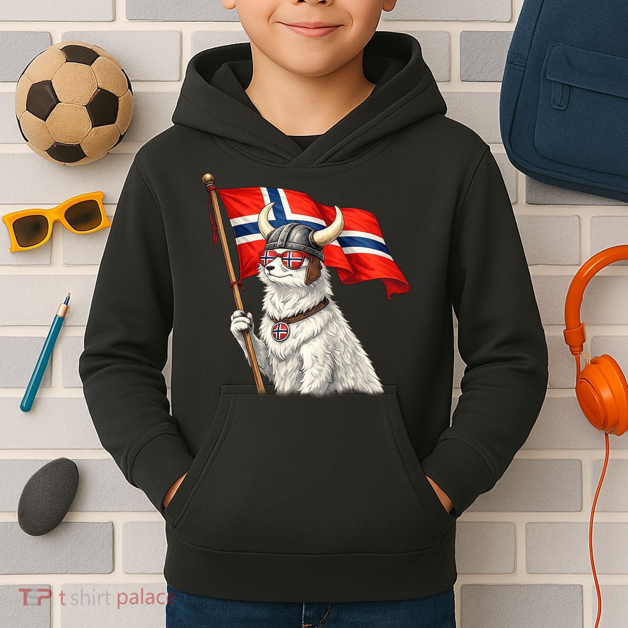 Norwegian Flag Waving Yeti Norway Norge Pride Kids Hoodie