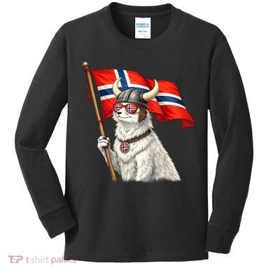 Norwegian Flag Waving Yeti Norway Norge Pride Kids Long Sleeve Shirt