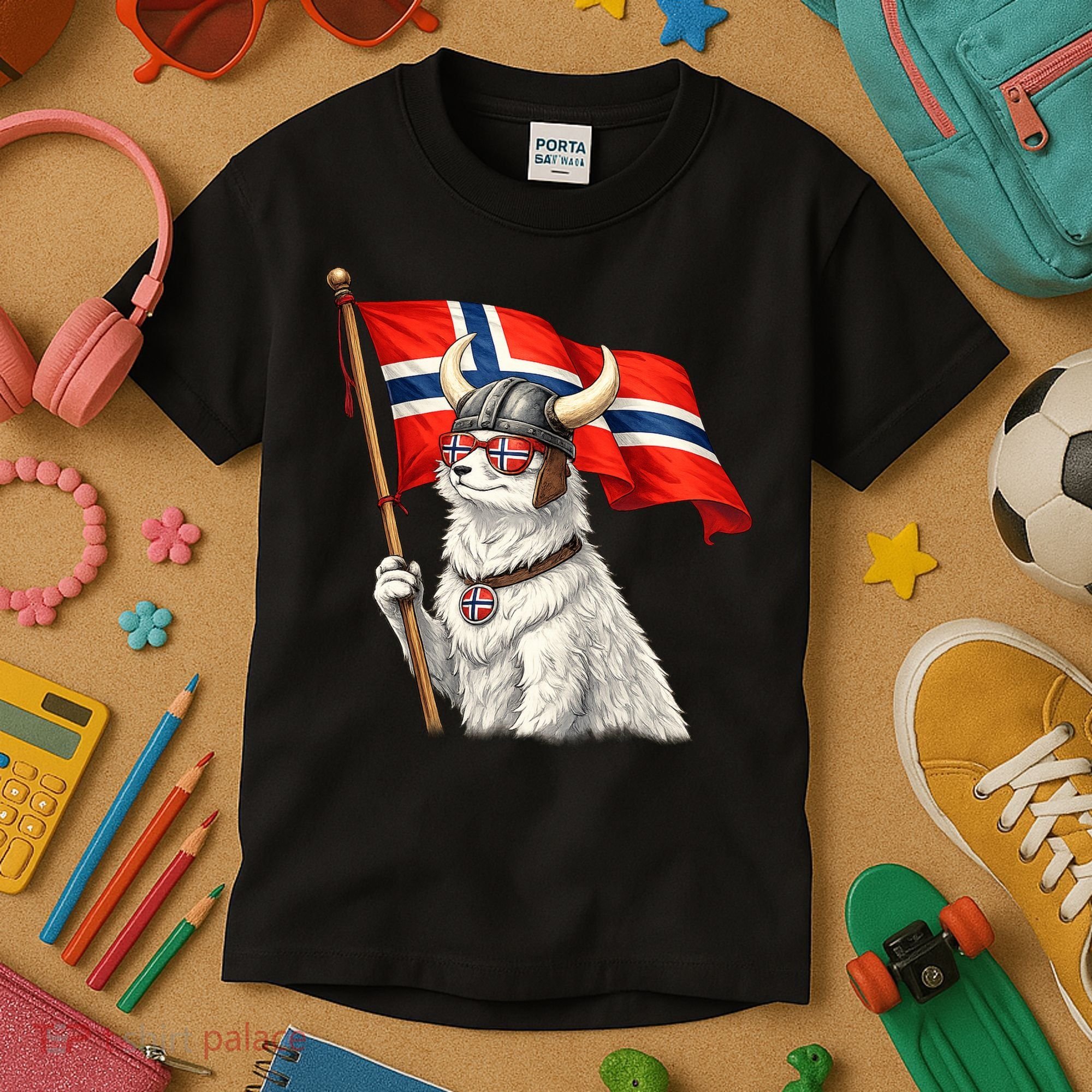 Norwegian Flag Waving Yeti Norway Norge Pride Kids T-Shirt