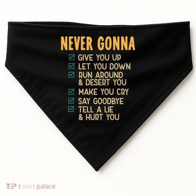 Never Gonna 80s Music Retro Lyrics USA-Made Doggie Bandana