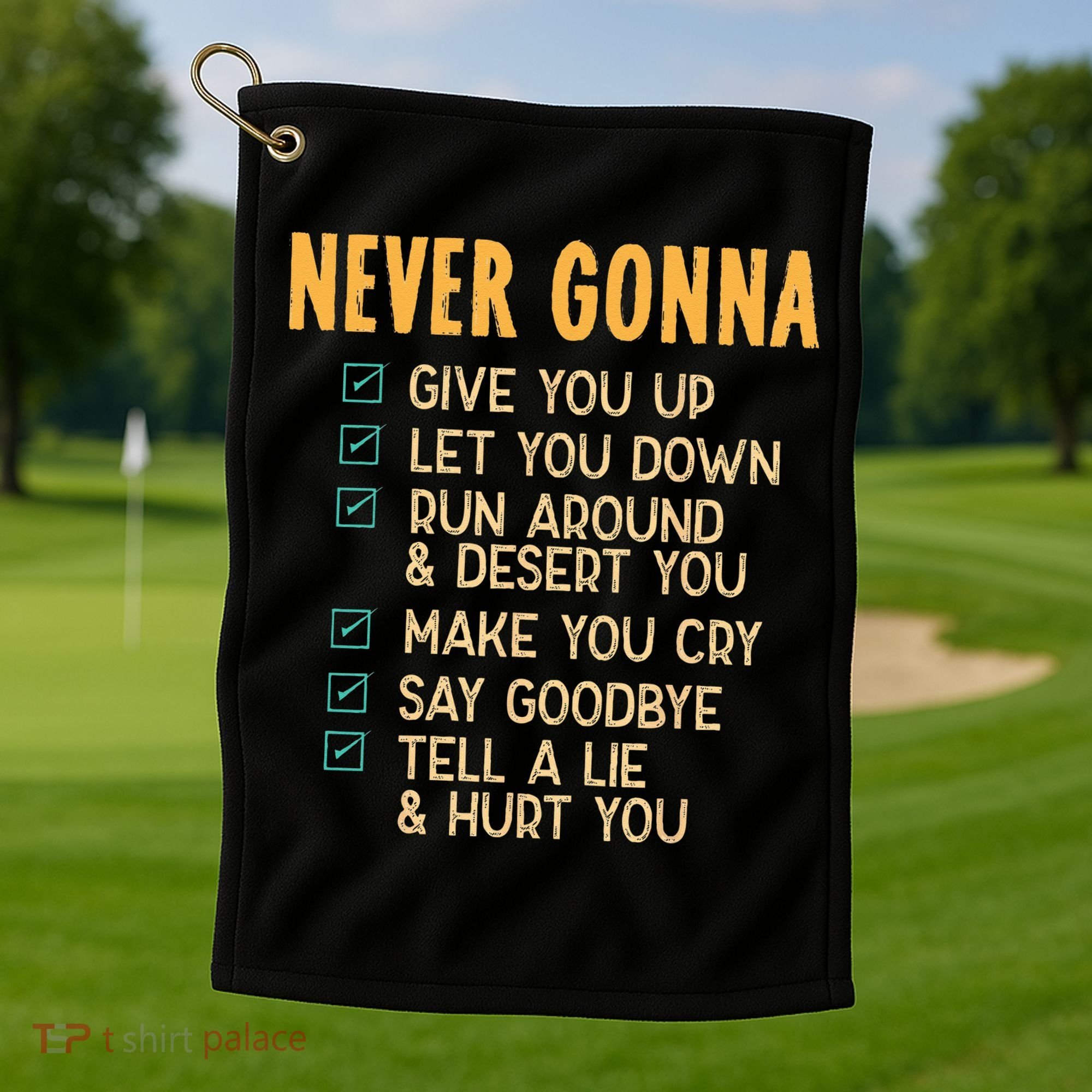 Never Gonna 80s Music Retro Lyrics Golf Towel