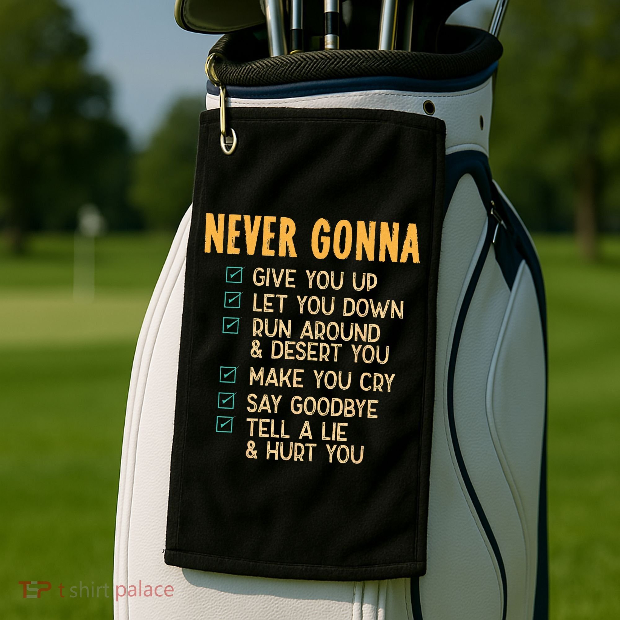 Never Gonna 80s Music Retro Lyrics Golf Towel
