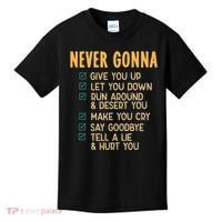 Never Gonna 80s Music Retro Lyrics Kids T-Shirt thumb 0