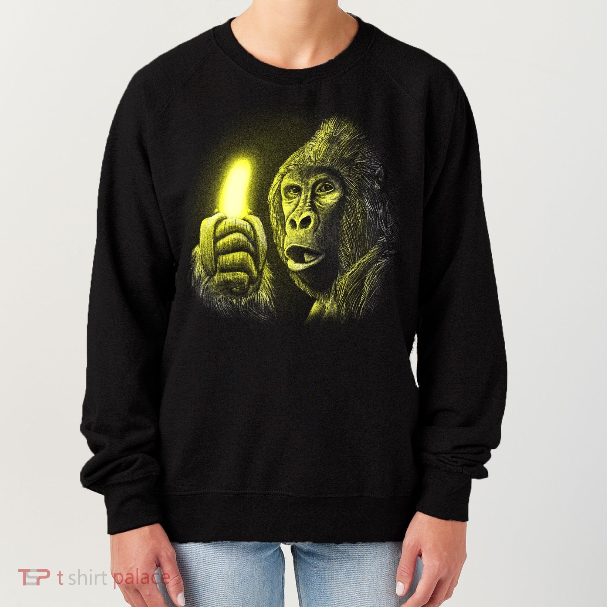 Neon Gorilla Holding Banana Women's Sweatshirt