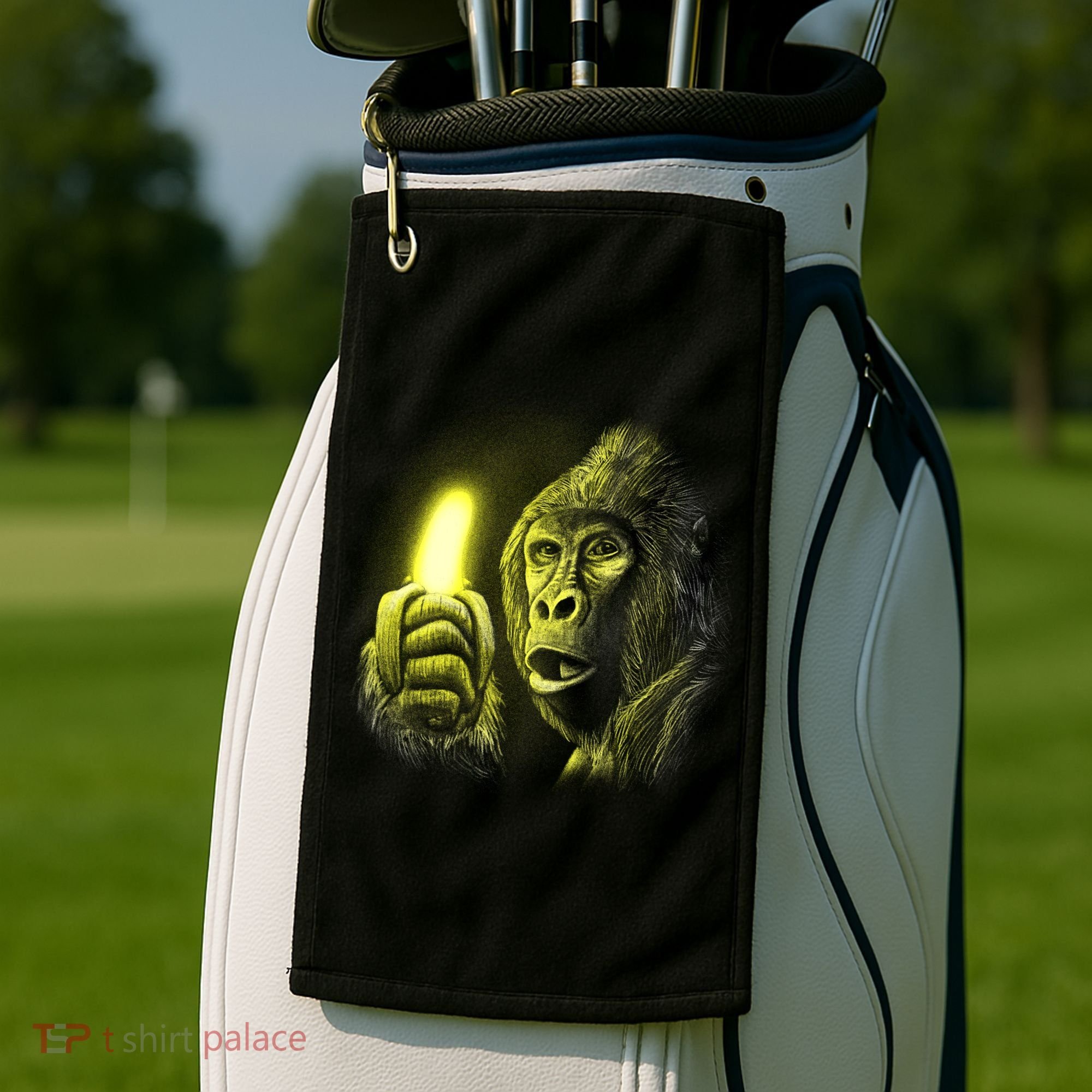 Neon Gorilla Holding Banana Golf Towel