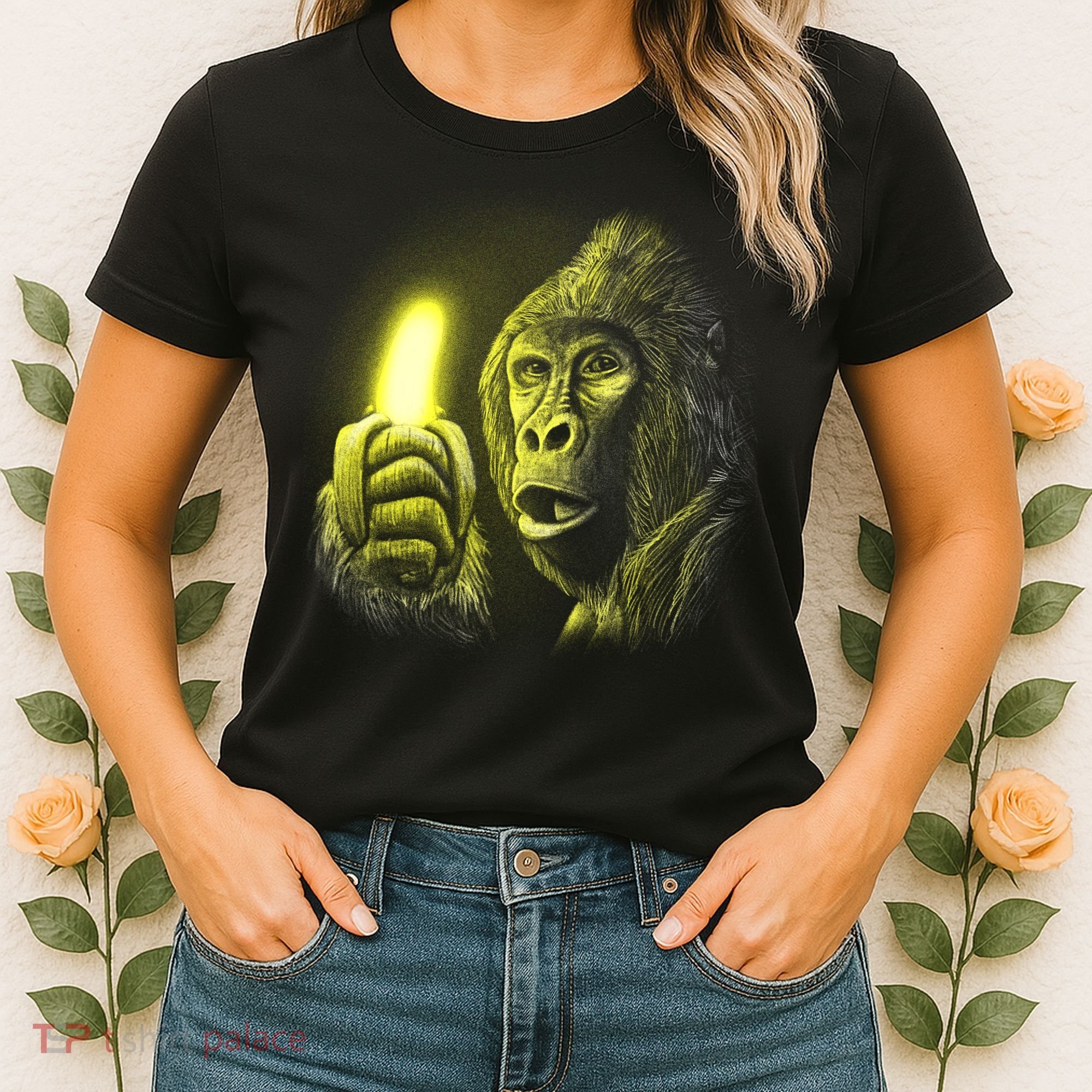 Neon Gorilla Holding Banana Women's T-Shirt