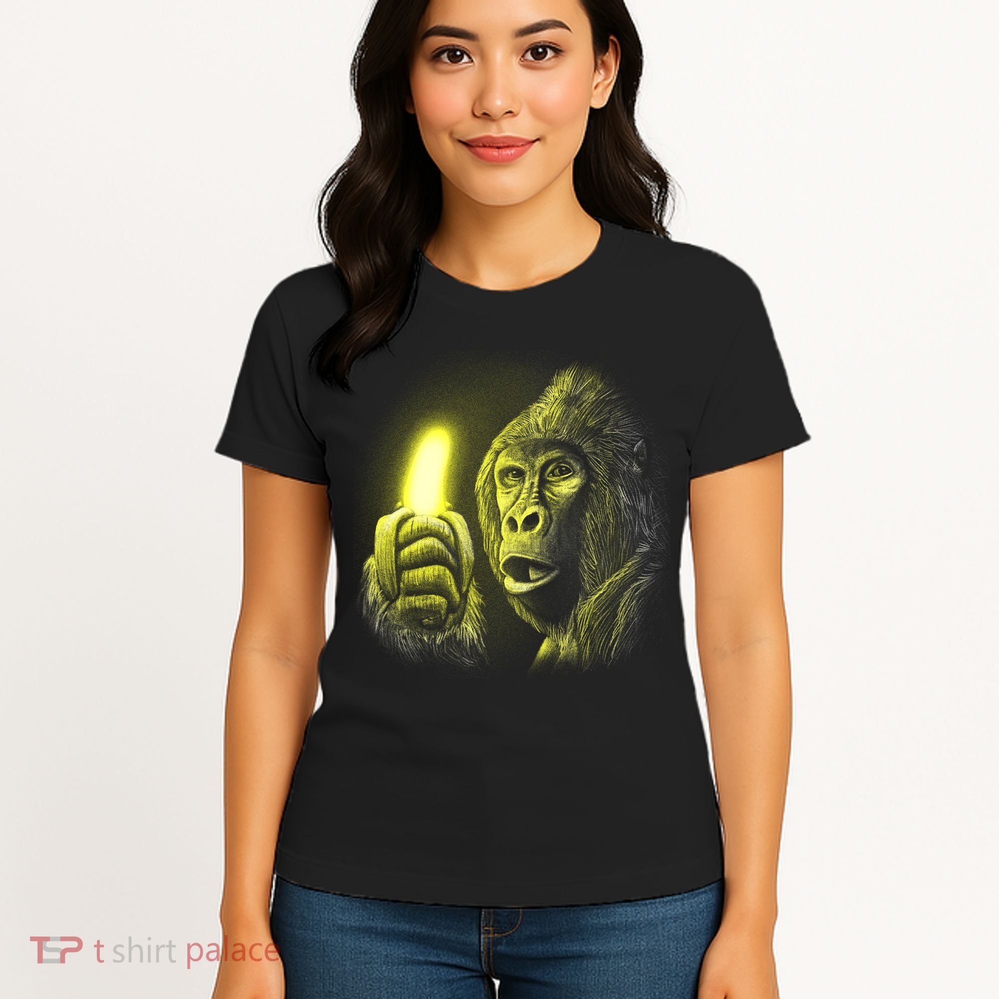 Neon Gorilla Holding Banana Women's T-Shirt