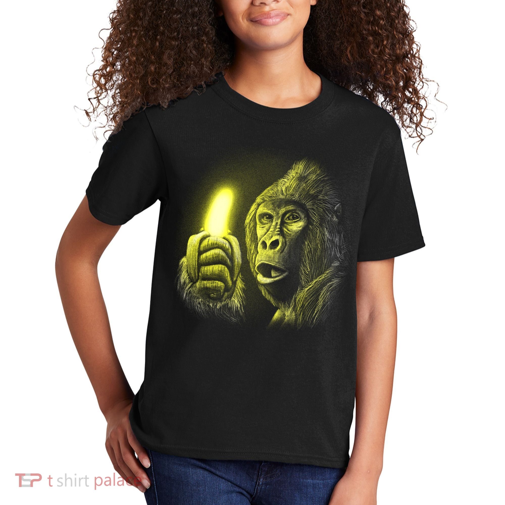 Neon Gorilla Holding Banana Kids T-Shirt