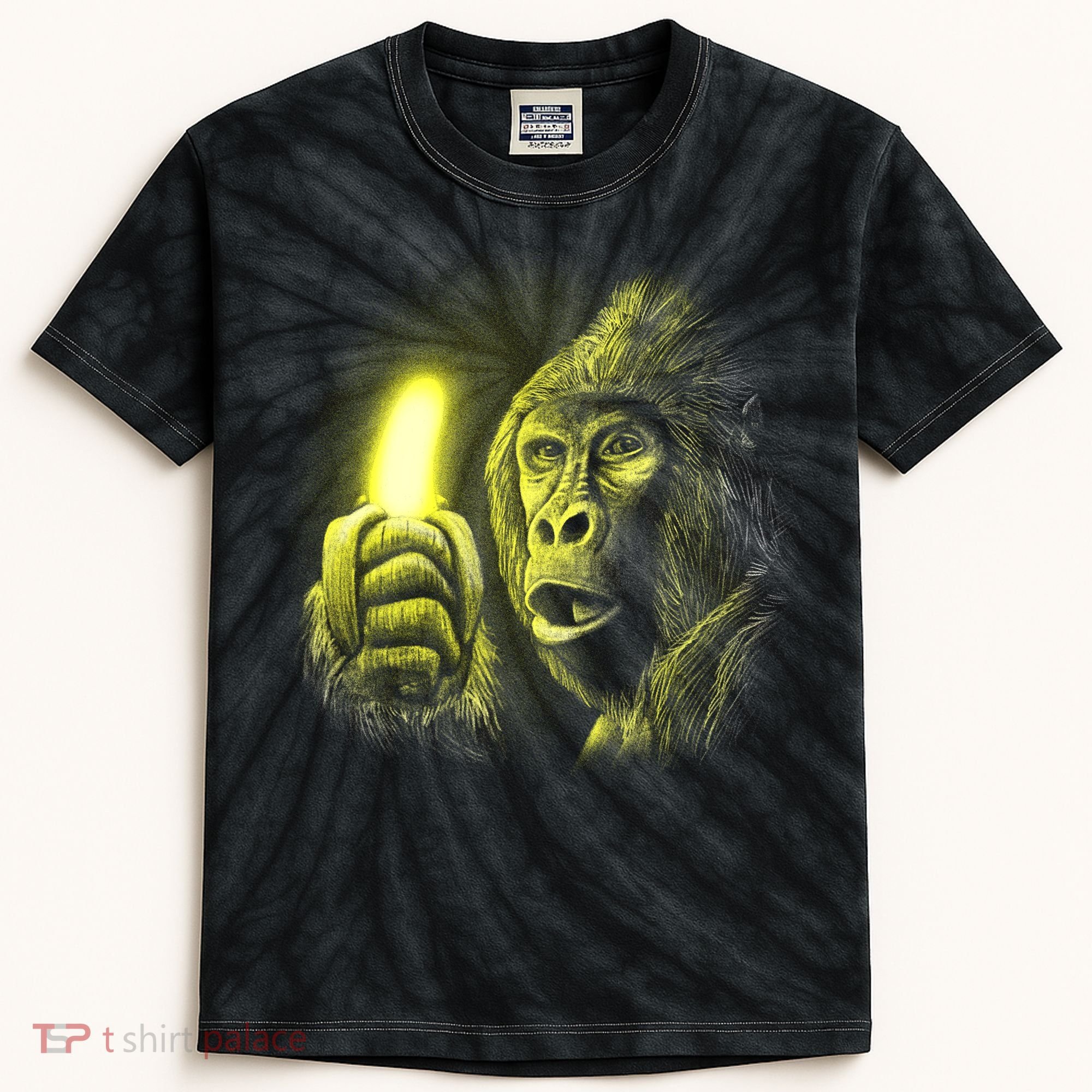Neon Gorilla Holding Banana Kids Tie-Dye T-Shirt