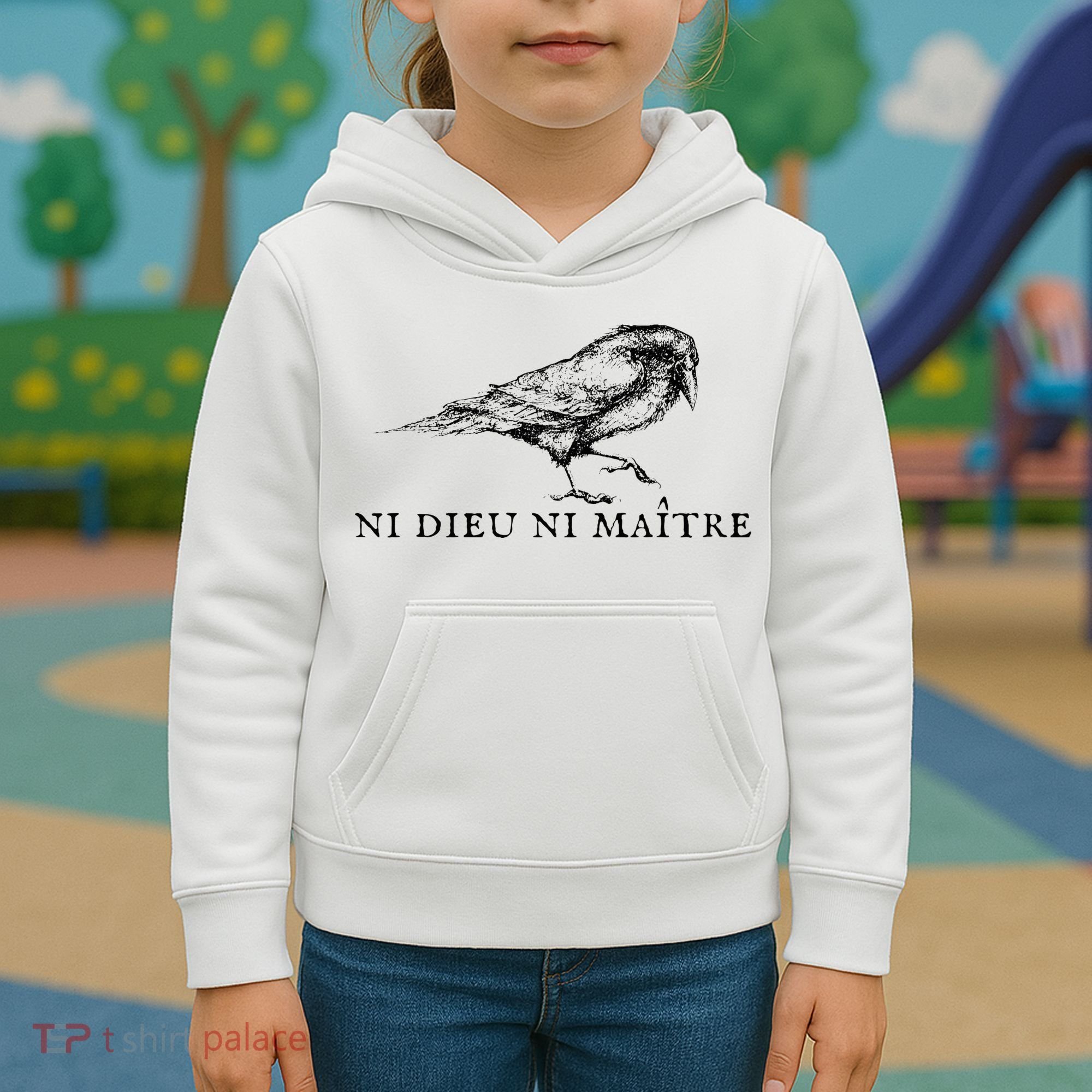 No God No Ni Dieu Ni Maitre Retro Crow Bird Kids Hoodie