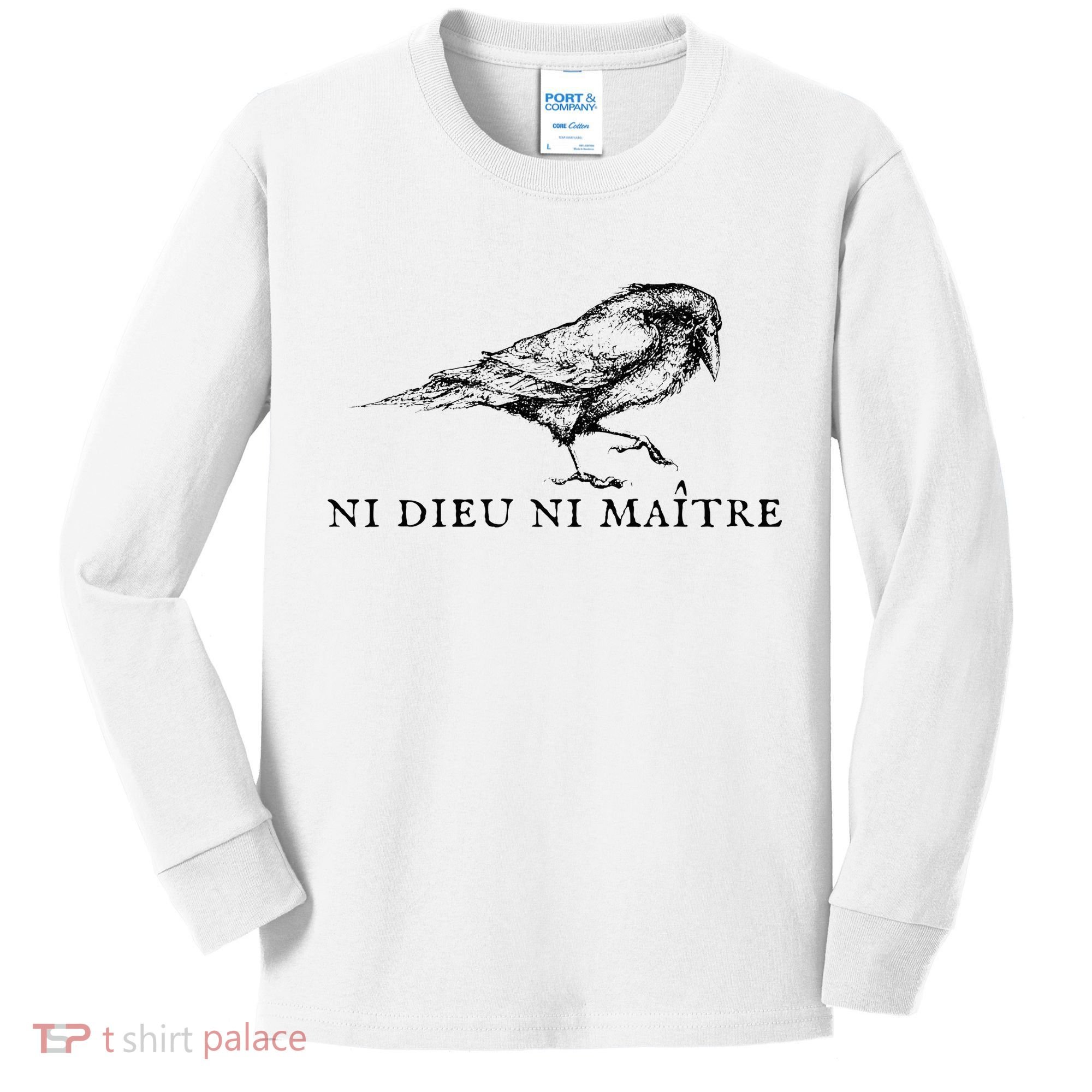 No God No Ni Dieu Ni Maitre Retro Crow Bird Kids Long Sleeve Shirt