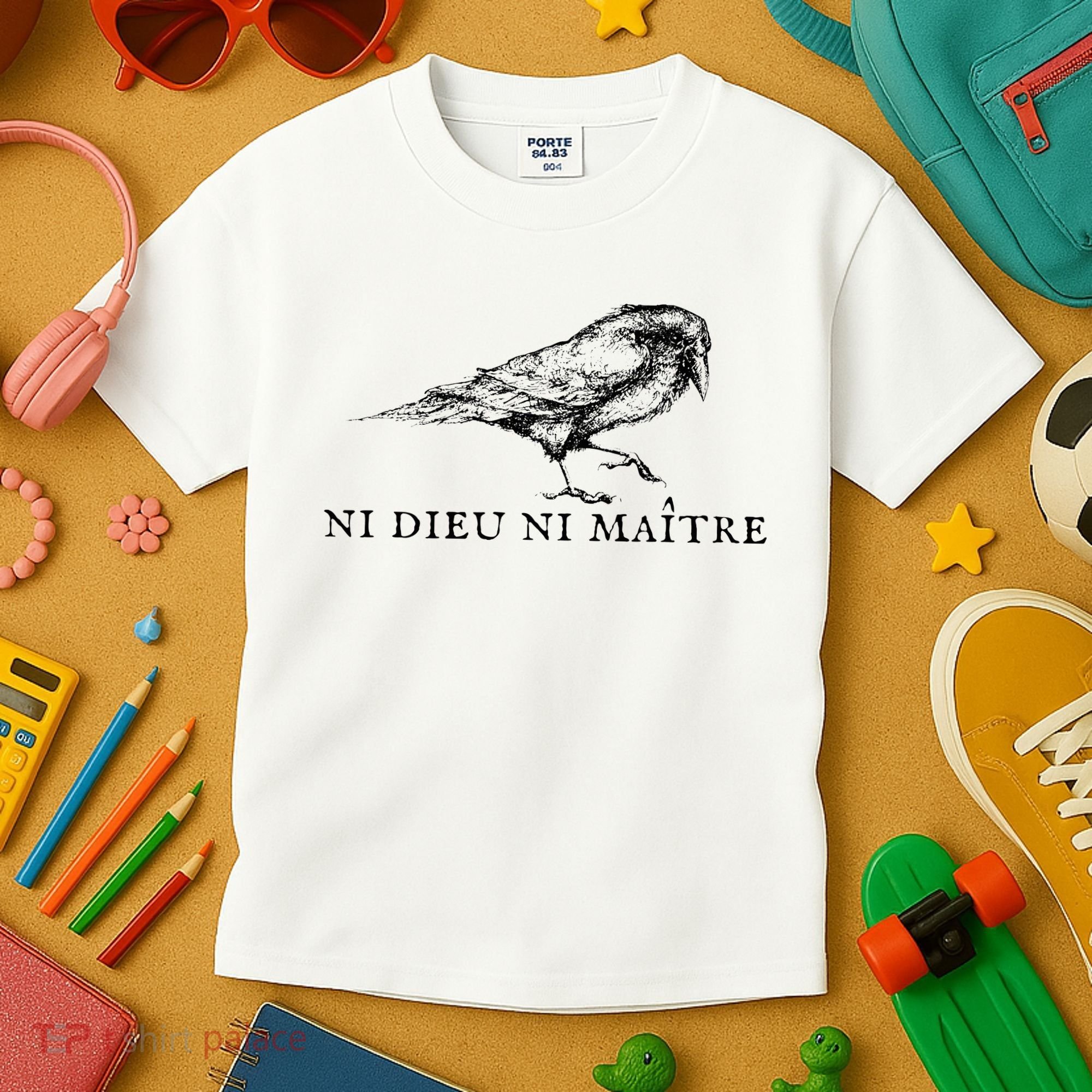 No God No Ni Dieu Ni Maitre Retro Crow Bird Kids T-Shirt