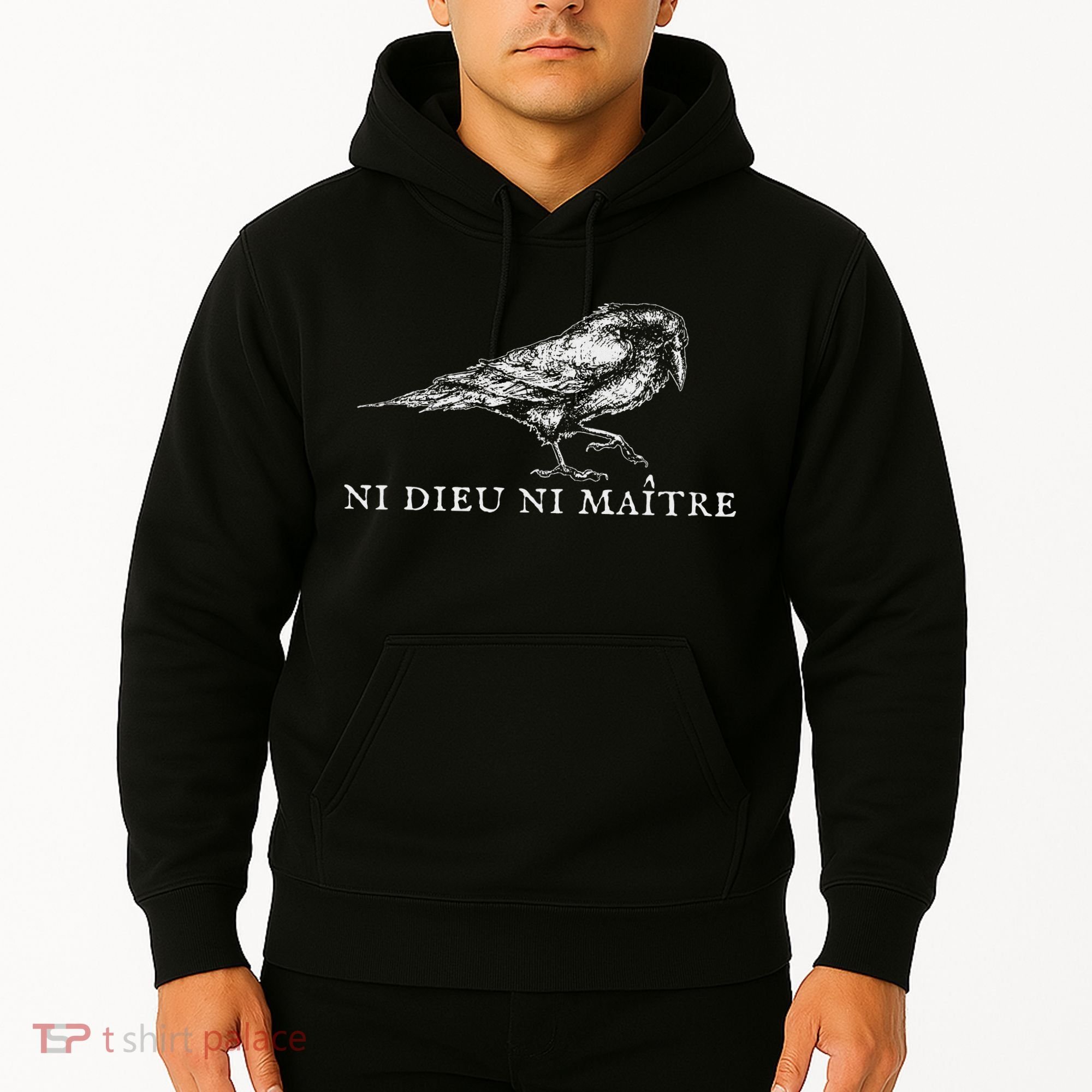 No God No  Ni Dieu Ni Maitre Retro Crow Bird Hoodie