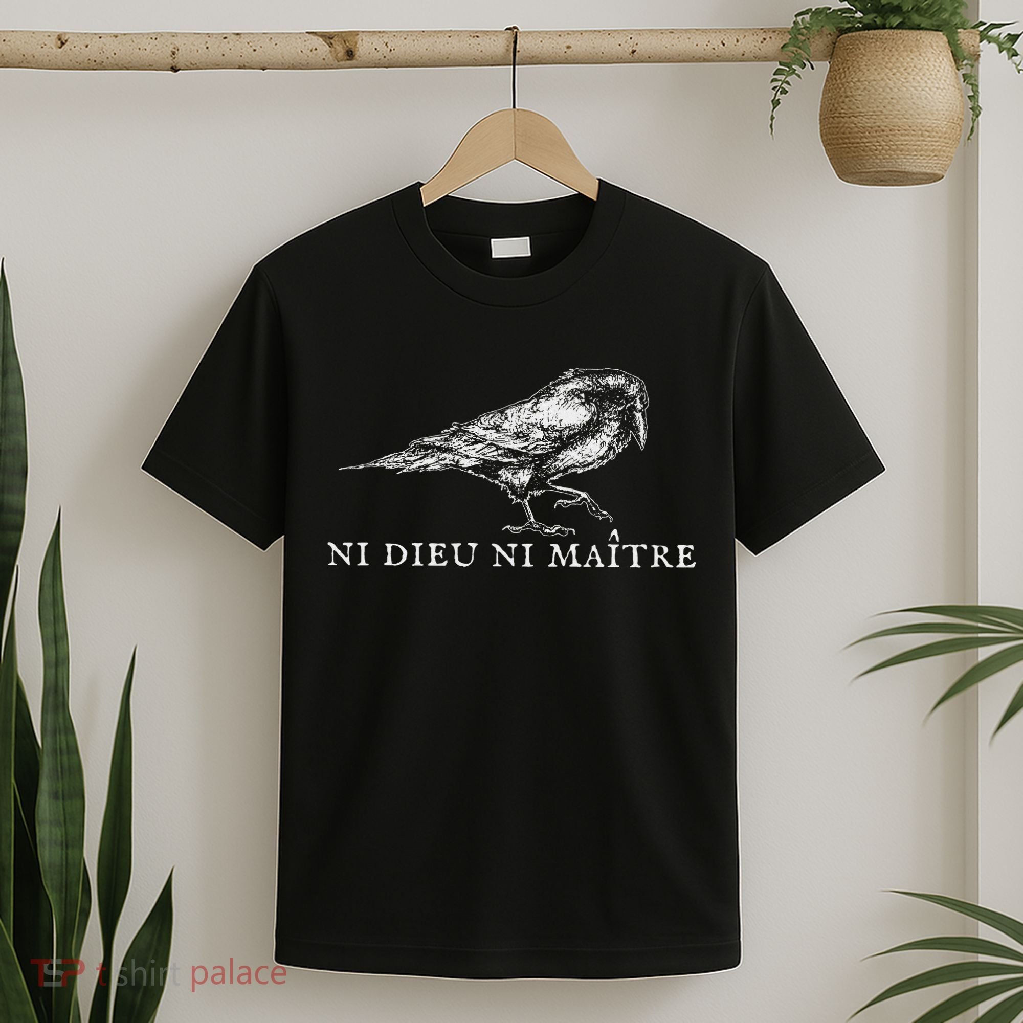 No God No  Ni Dieu Ni Maitre Retro Crow Bird T-Shirt