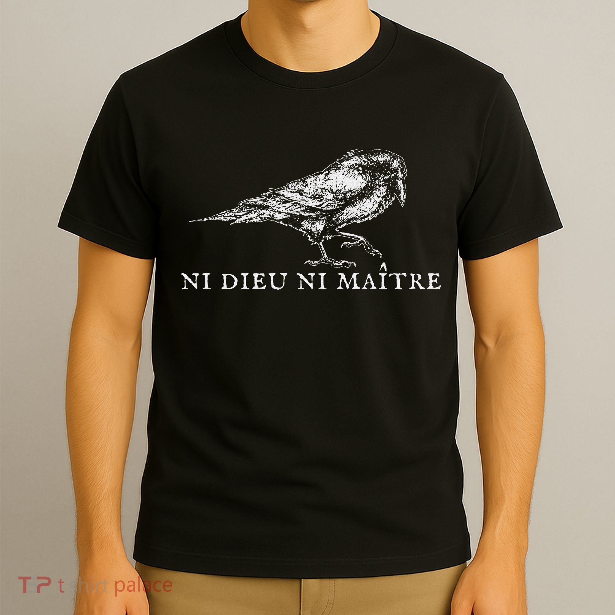 No God No  Ni Dieu Ni Maitre Retro Crow Bird T-Shirt