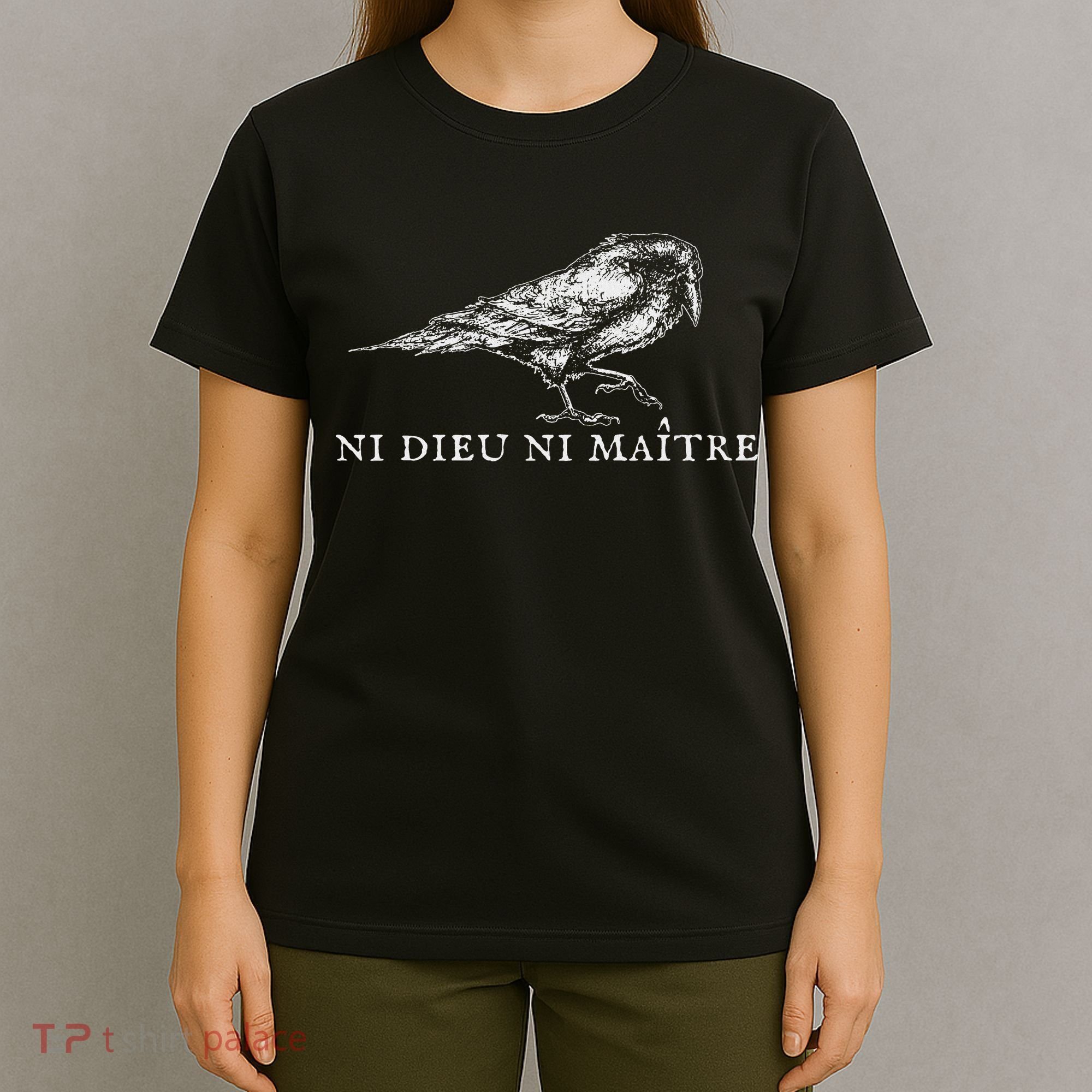 No God No  Ni Dieu Ni Maitre Retro Crow Bird T-Shirt