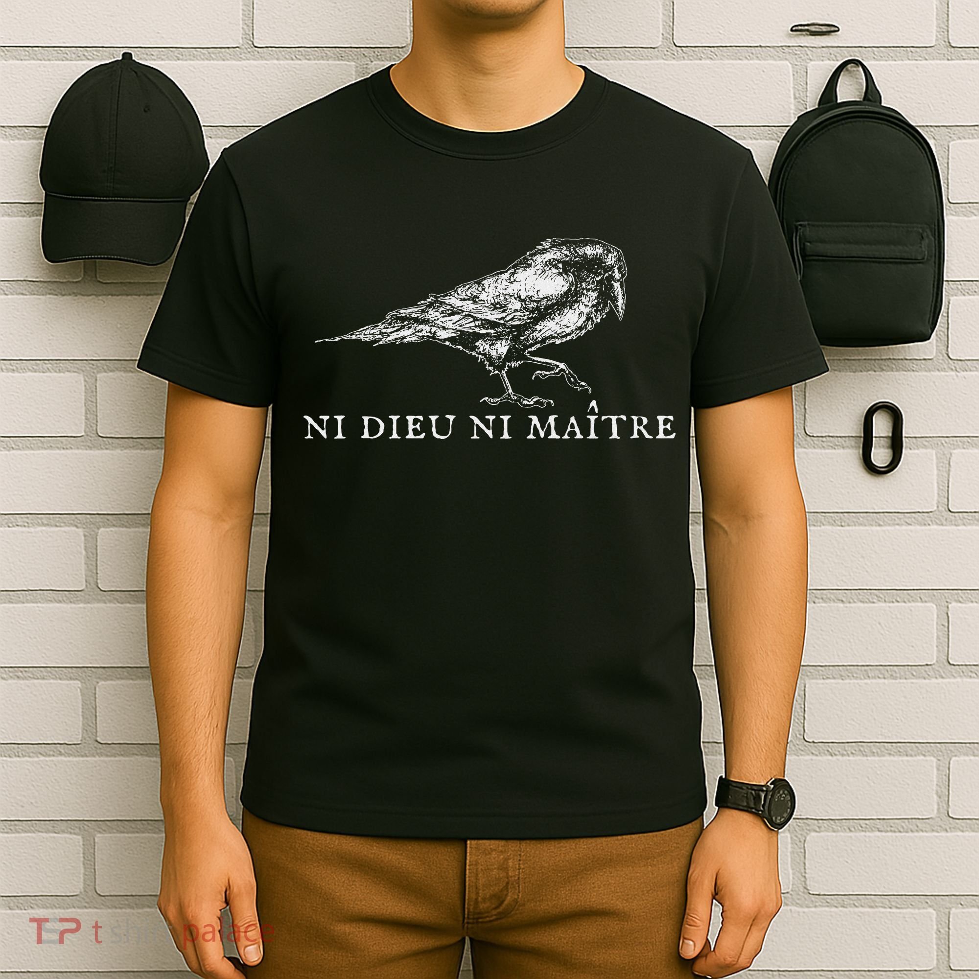 No God No  Ni Dieu Ni Maitre Retro Crow Bird T-Shirt