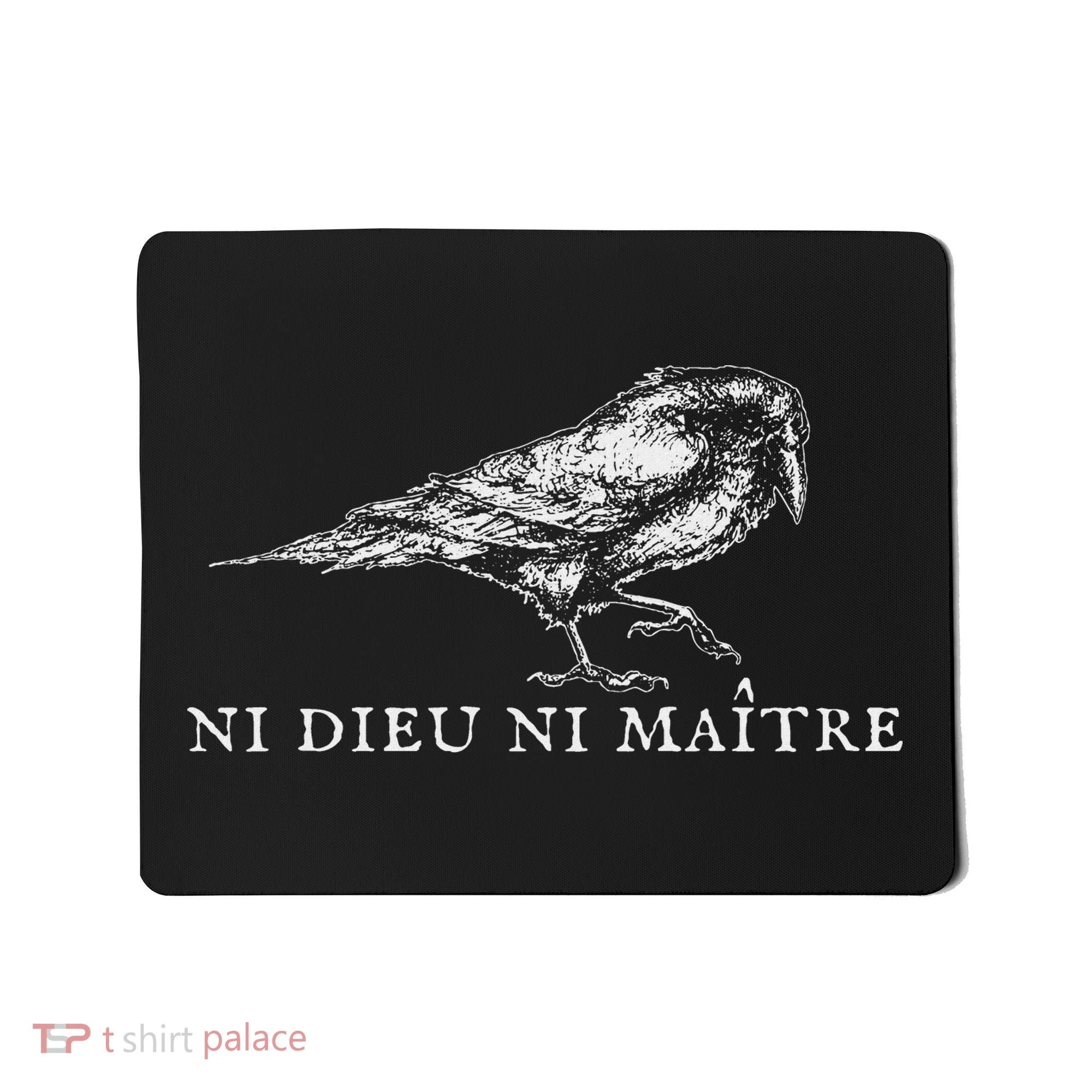 No God No  Ni Dieu Ni Maitre Retro Crow Bird Mousepad