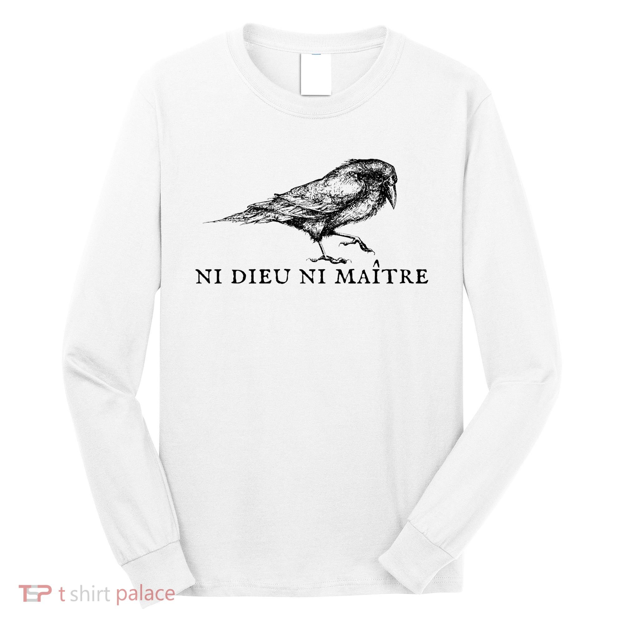 No God No Master Ni Dieu Ni Maitre Retro Crow Bird Long Sleeve Shirt