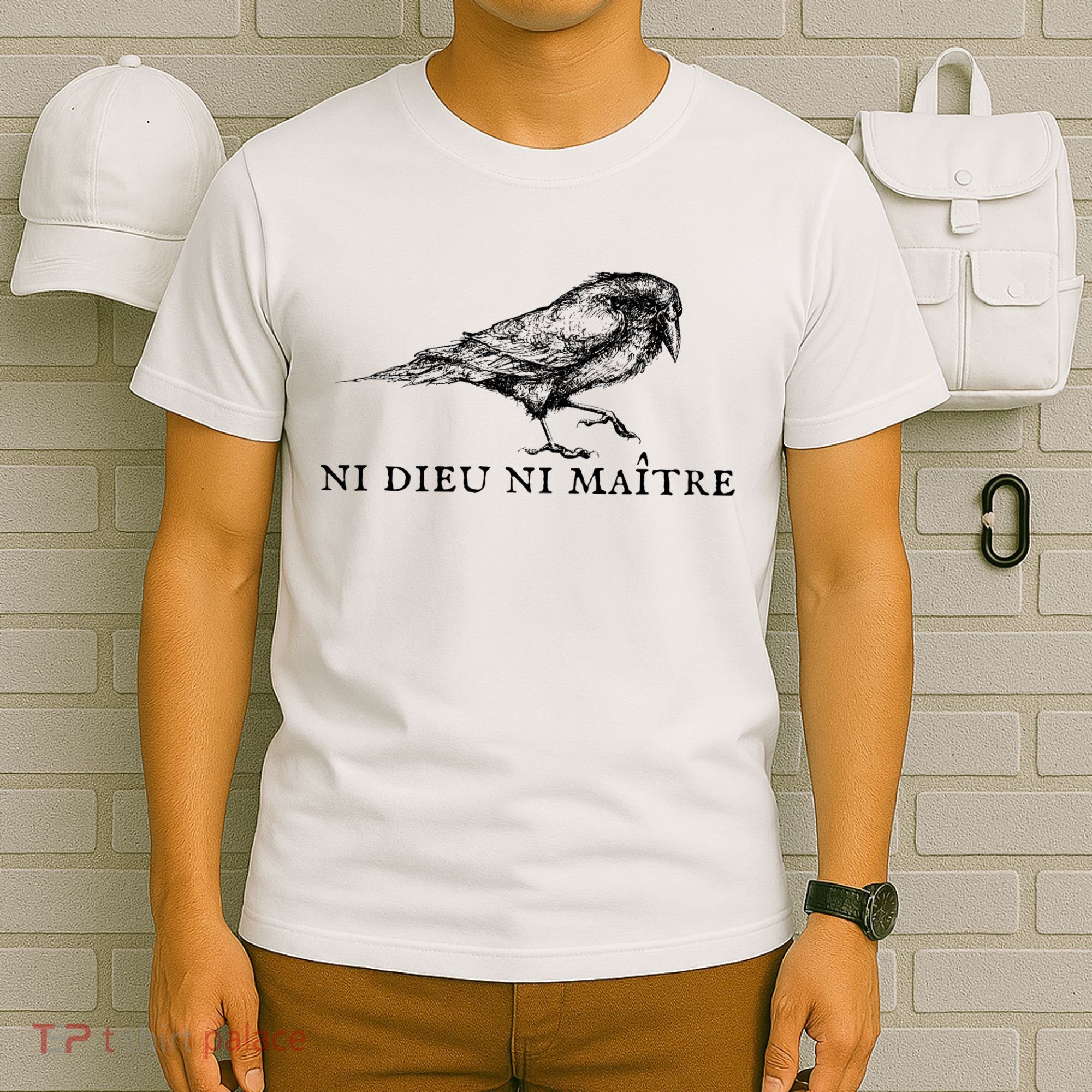 No God No Master Ni Dieu Ni Maitre Retro Crow Bird T-Shirt