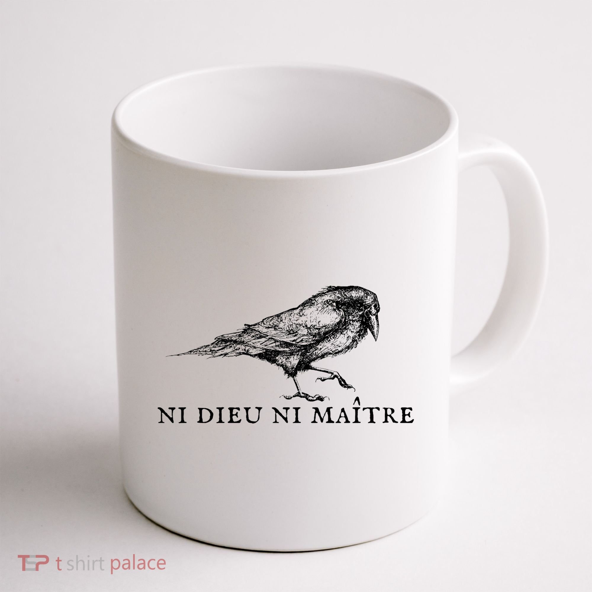 No God No Master Ni Dieu Ni Maitre Retro Crow Bird Coffee Mug