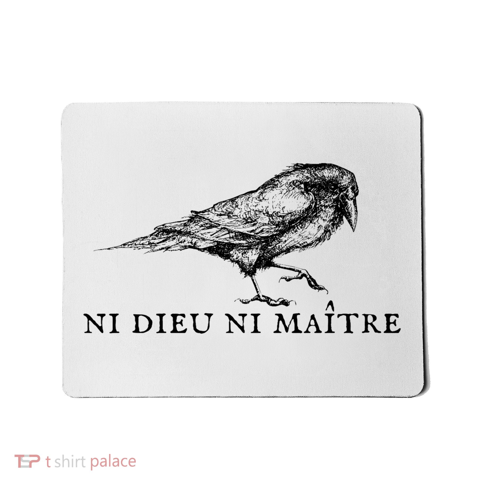 No God No Master Ni Dieu Ni Maitre Retro Crow Bird Mousepad