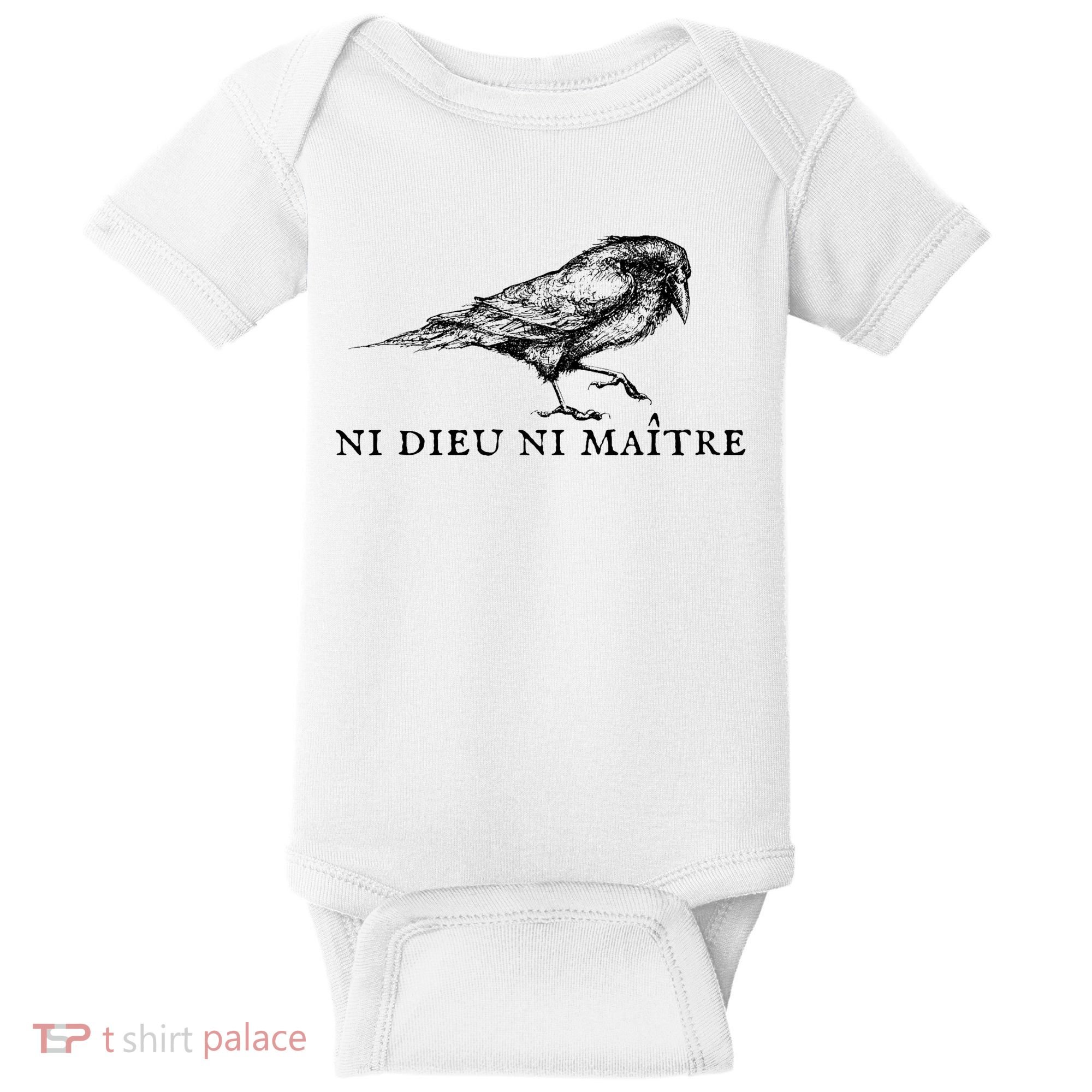 No God No Master Ni Dieu Ni Maitre Retro Crow Bird Baby Bodysuit