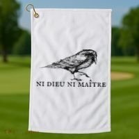 No God No Master Ni Dieu Ni Maitre Retro Crow Bird Golf Towel thumb 1