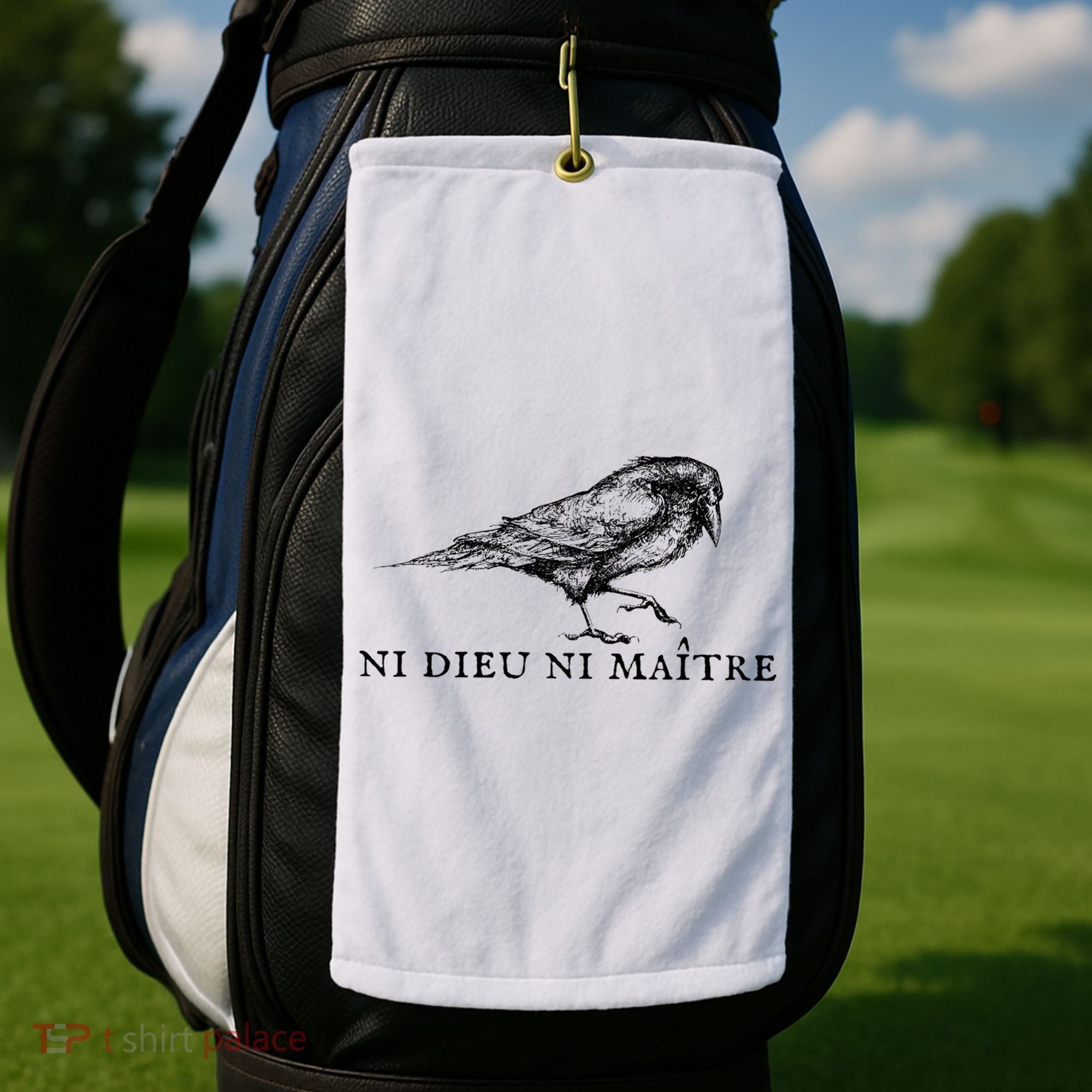 No God No Master Ni Dieu Ni Maitre Retro Crow Bird Golf Towel