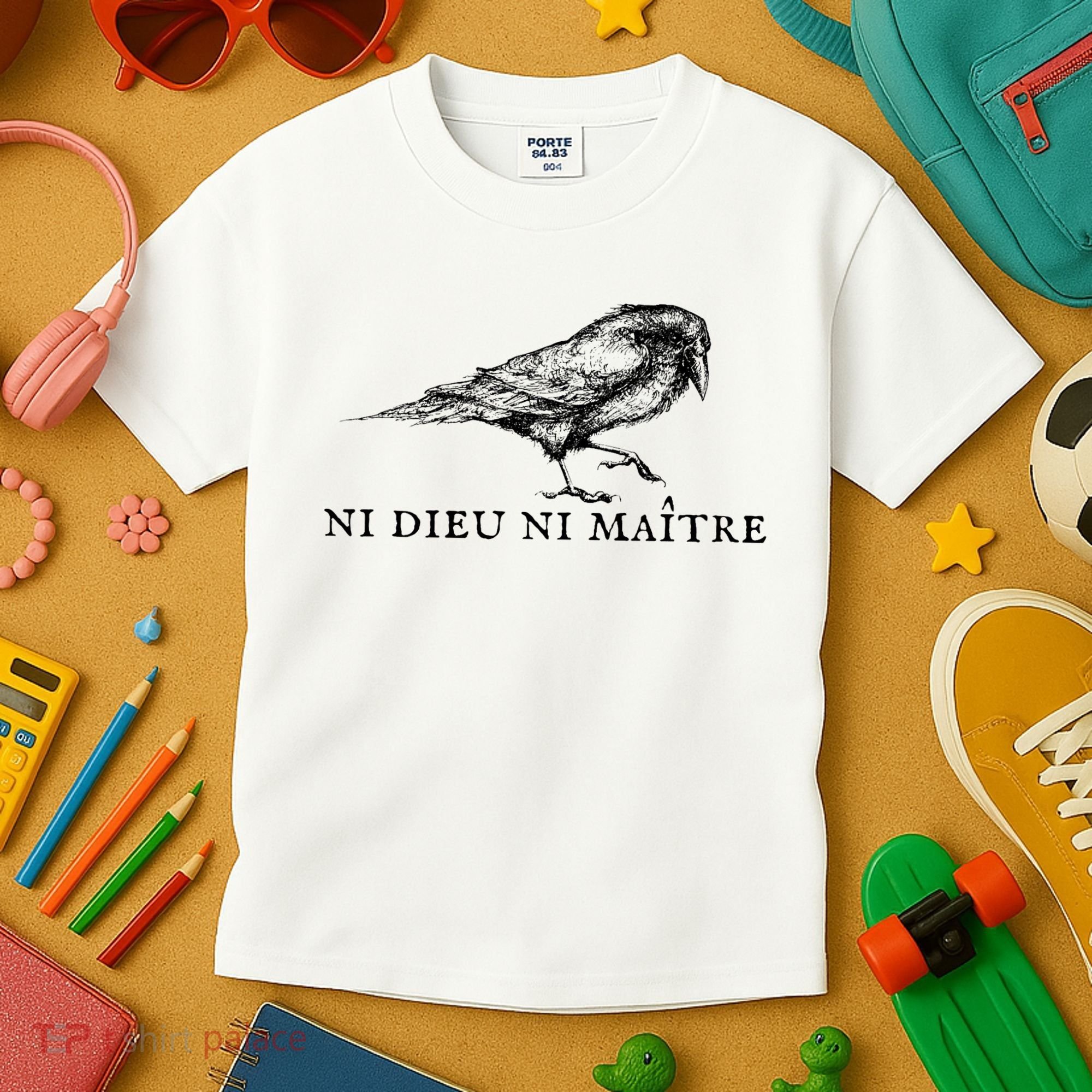 No God No Master Ni Dieu Ni Maitre Retro Crow Bird Kids T-Shirt