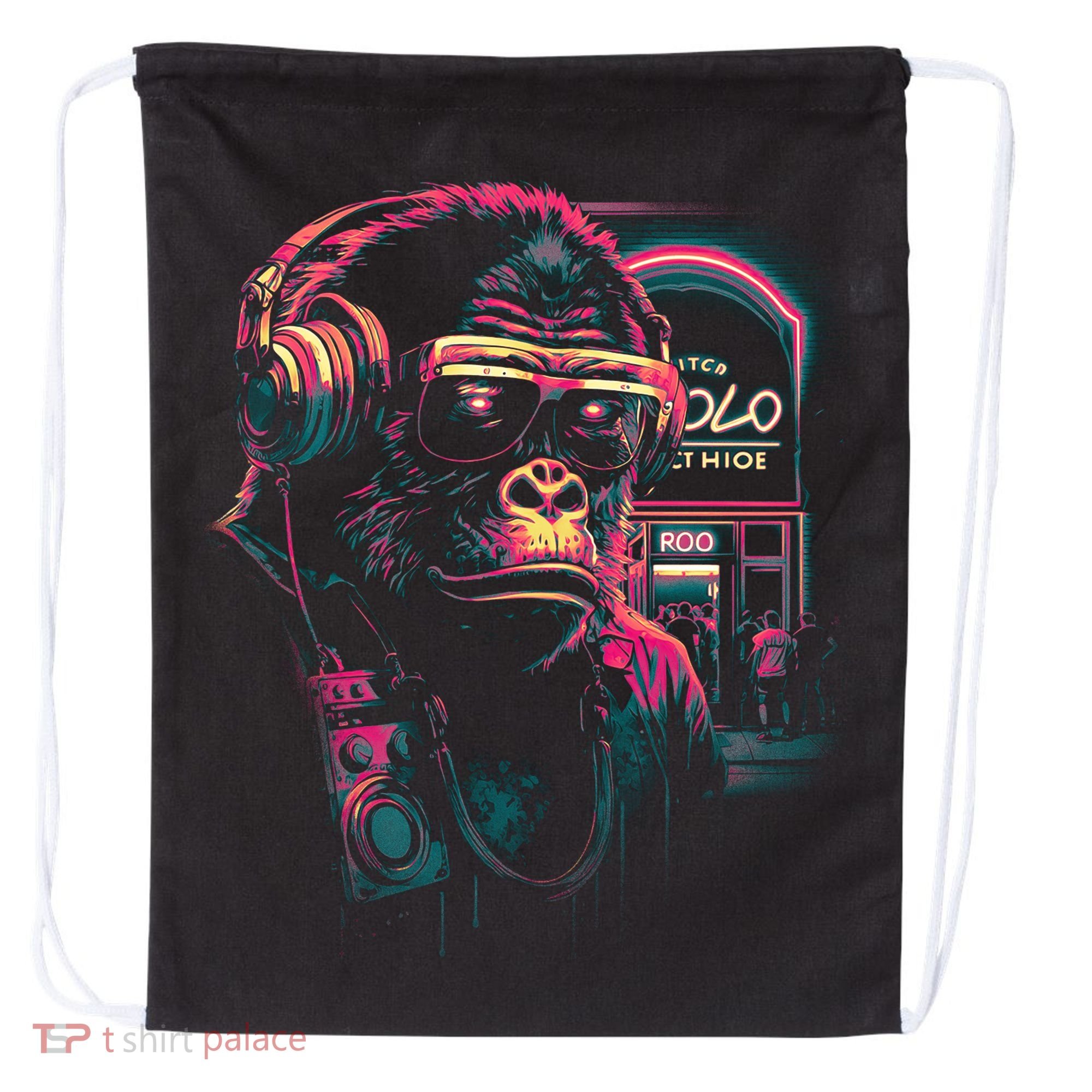 Neon Gorilla Drawstring Bag